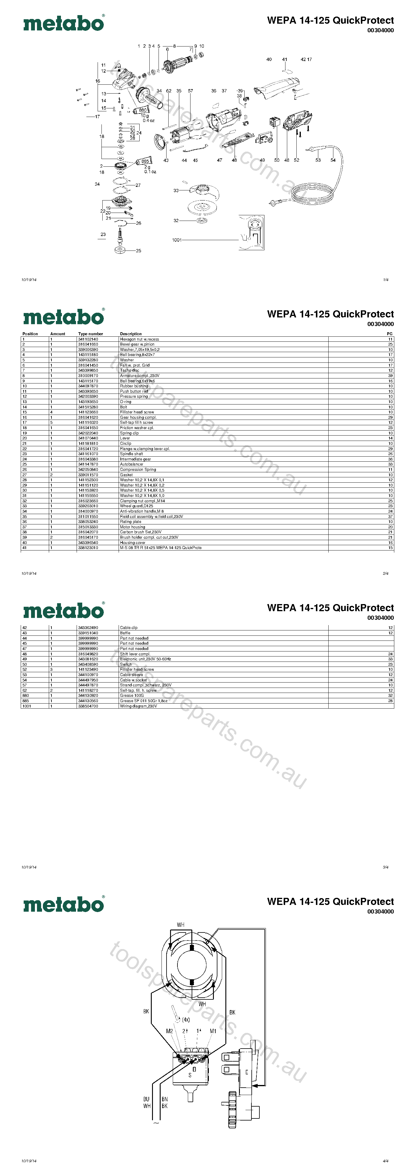 Metabo WEPA 14-125 QuickProtect 00304000  Diagram 1