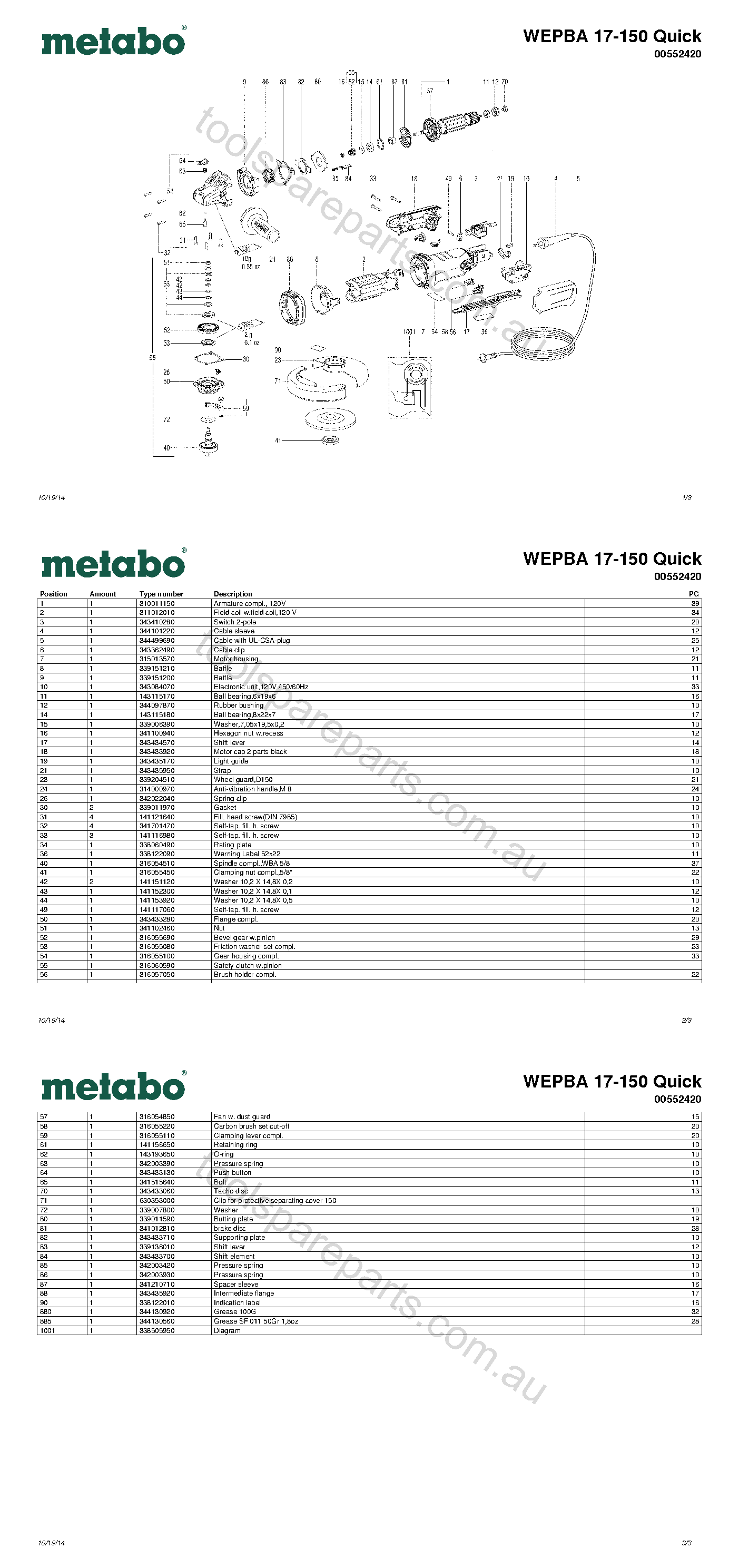 Metabo WEPBA 17-150 Quick 00552420  Diagram 1
