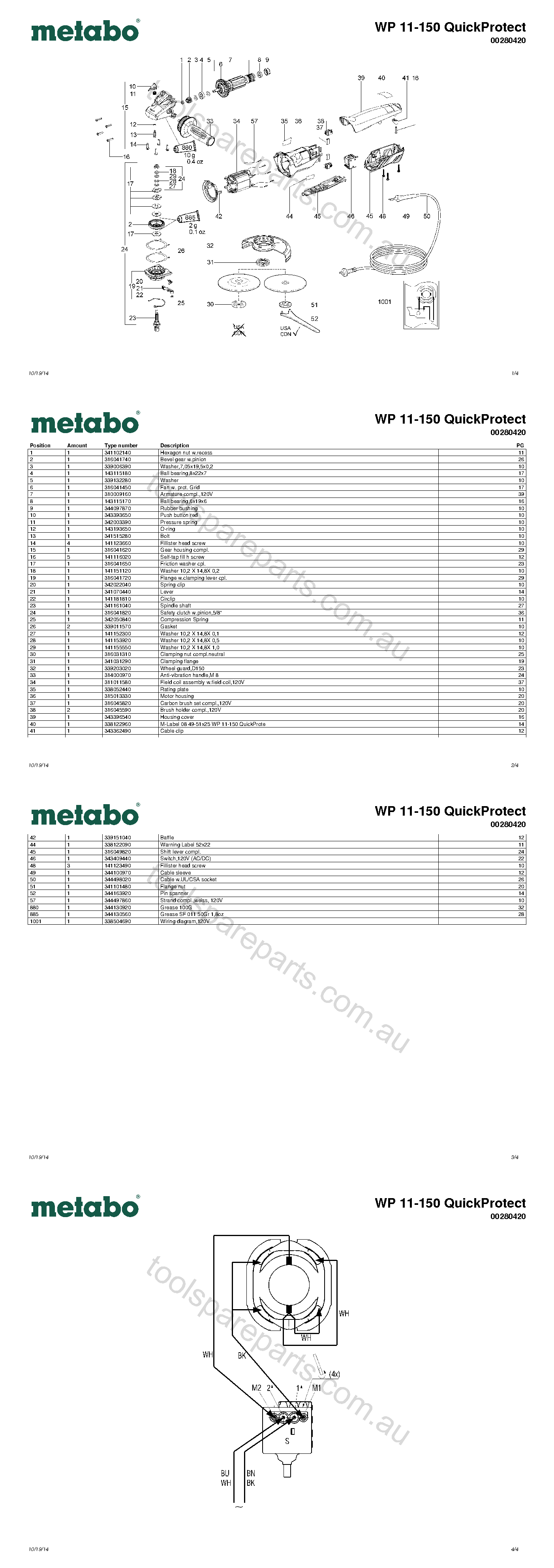Metabo WP 11-150 QuickProtect 00280420  Diagram 1