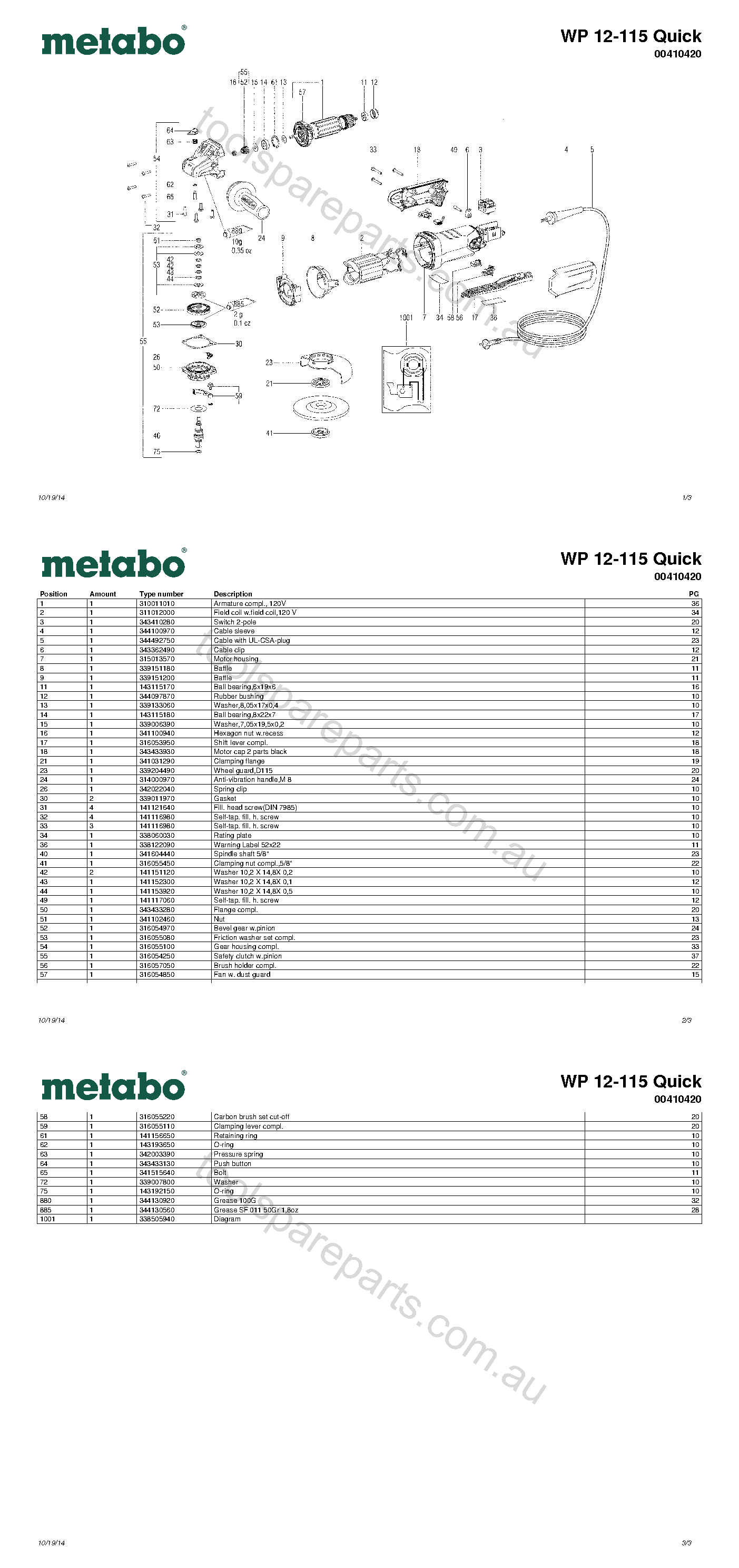 Metabo WP 12-115 Quick 00410420  Diagram 1