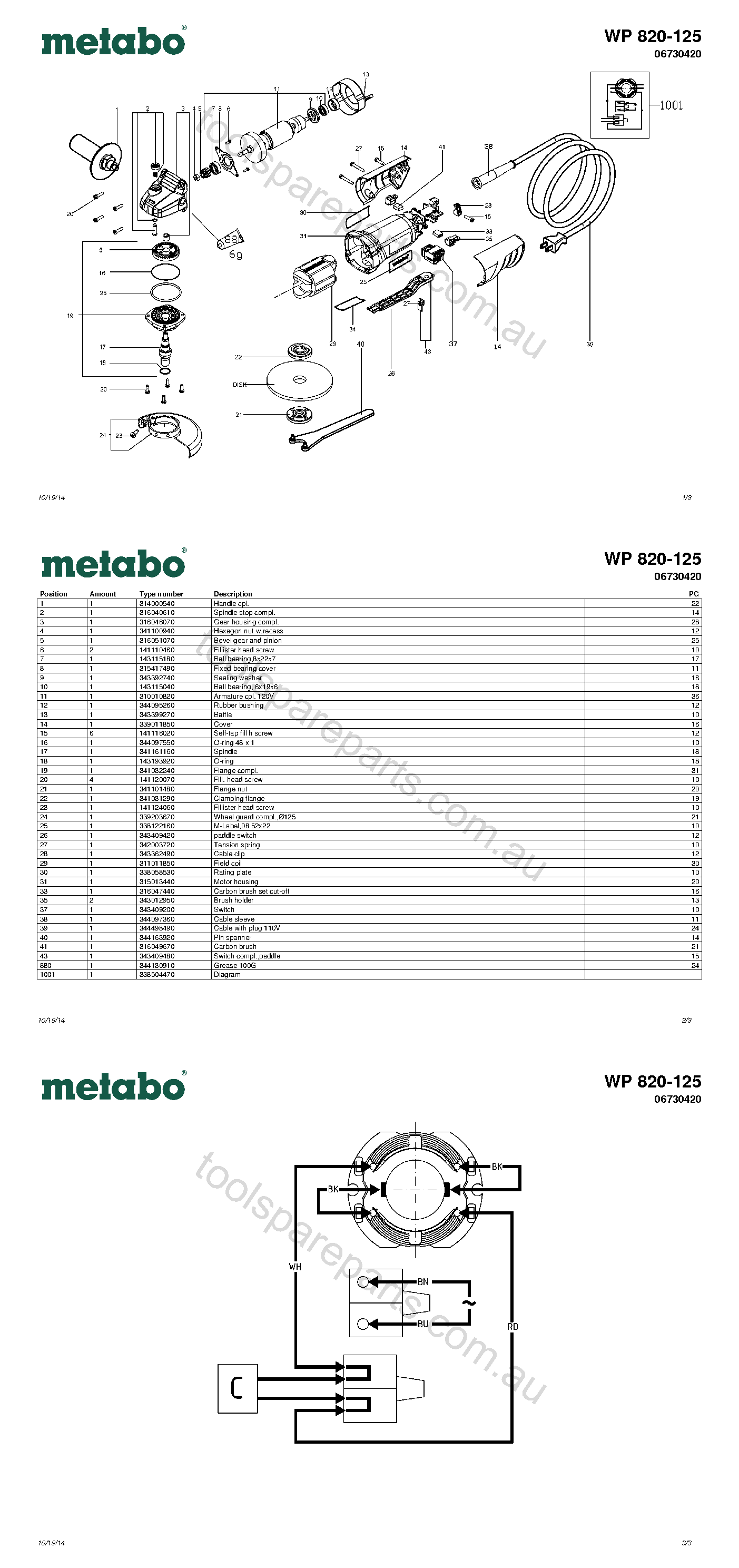 Metabo WP 820-125 06730420  Diagram 1