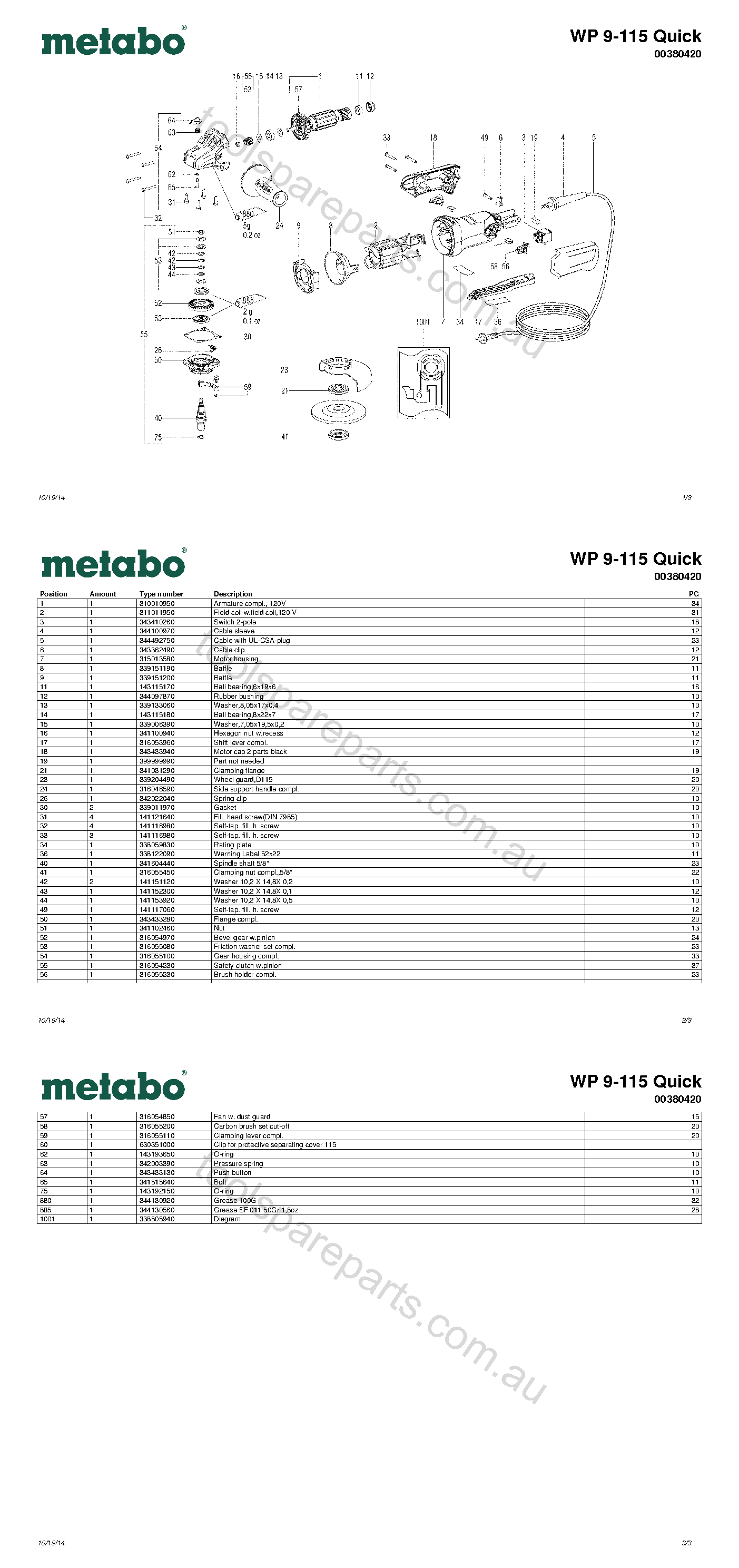 Metabo WP 9-115 Quick 00380420  Diagram 1
