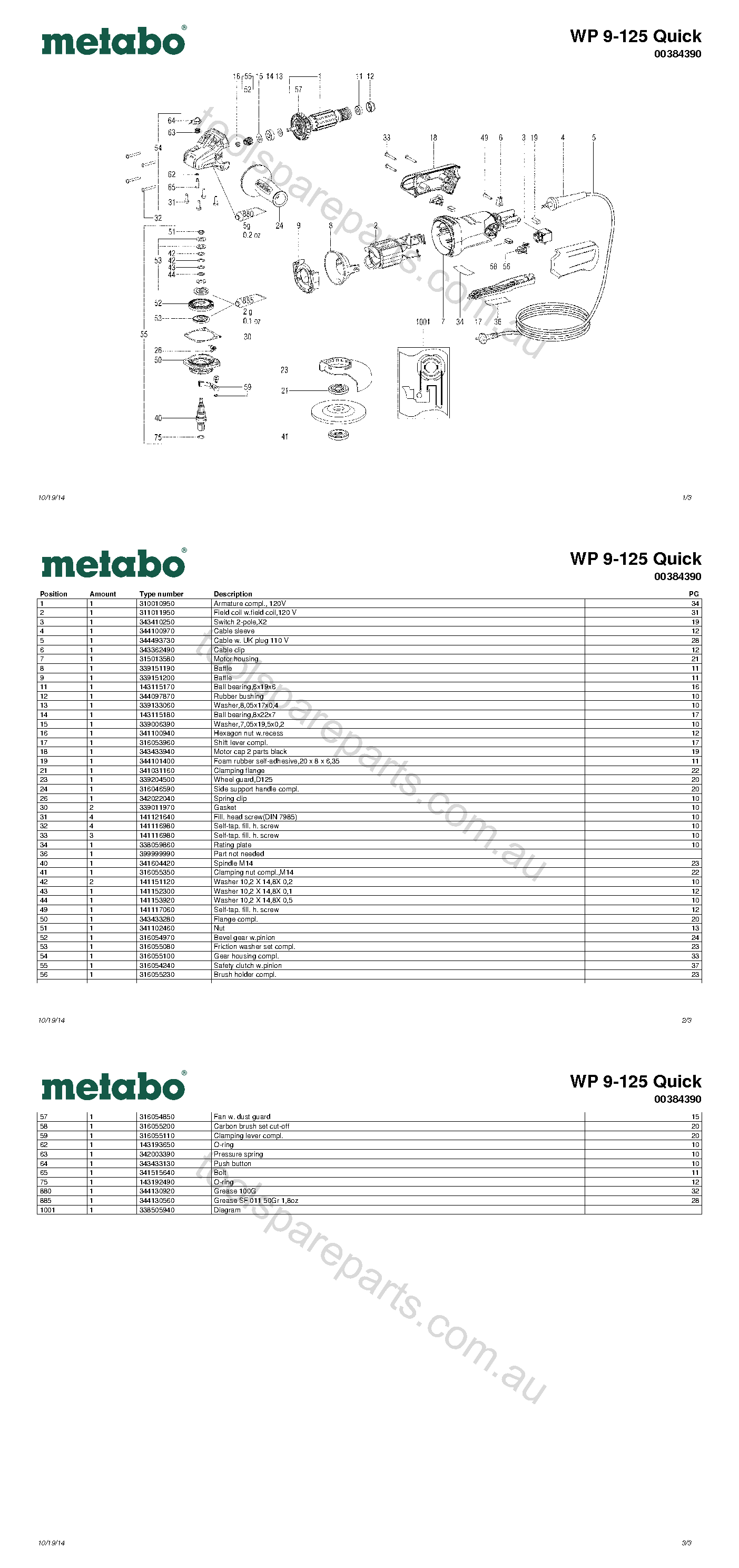 Metabo WP 9-125 Quick 00384390  Diagram 1