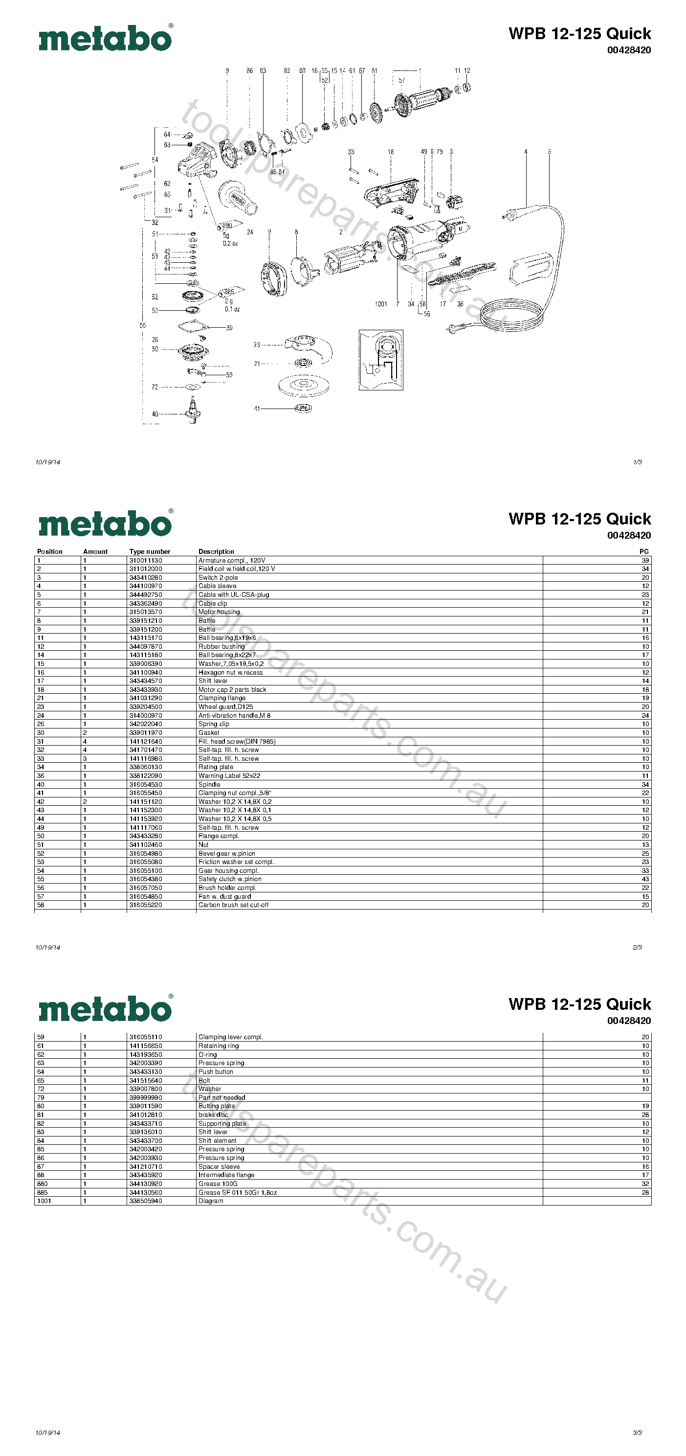 Metabo WPB 12-125 Quick 00428420  Diagram 1