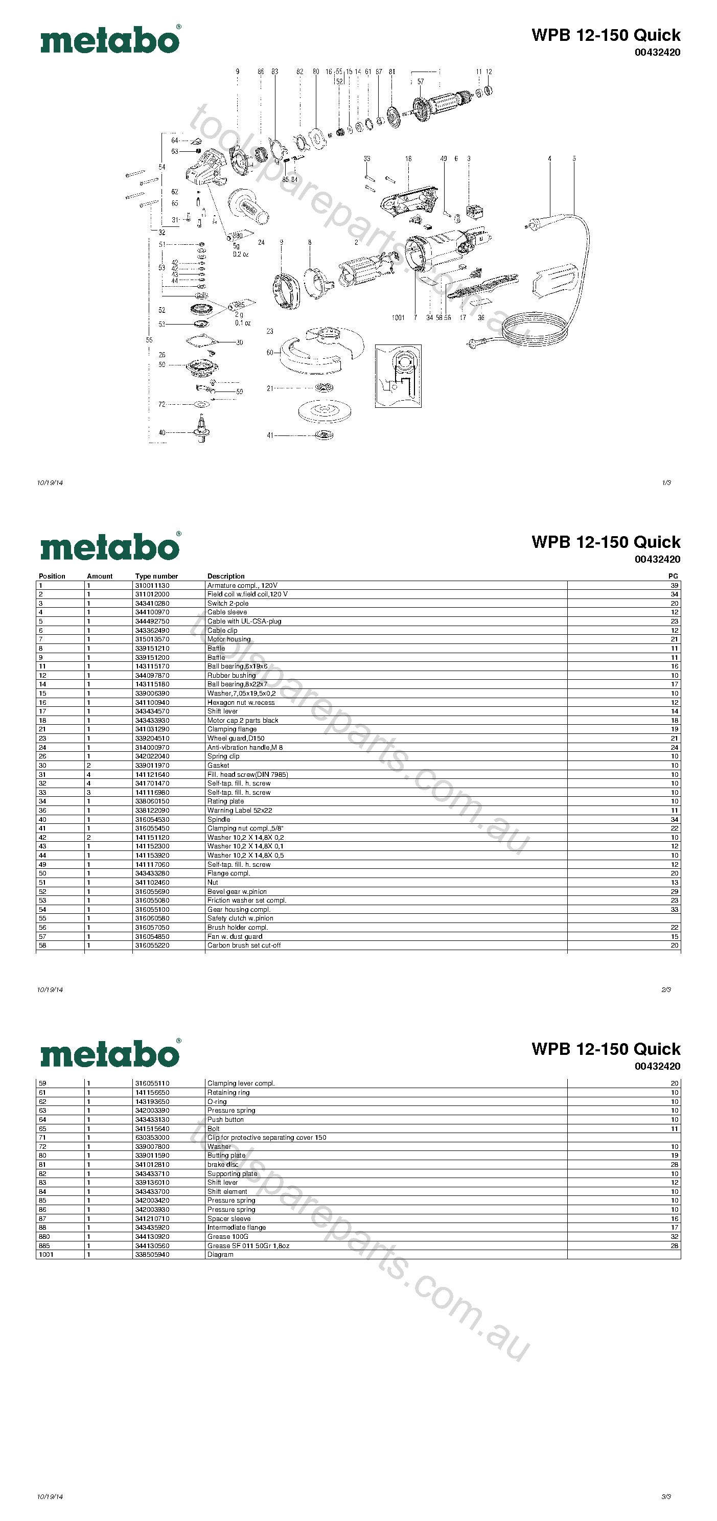 Metabo WPB 12-150 Quick 00432420  Diagram 1