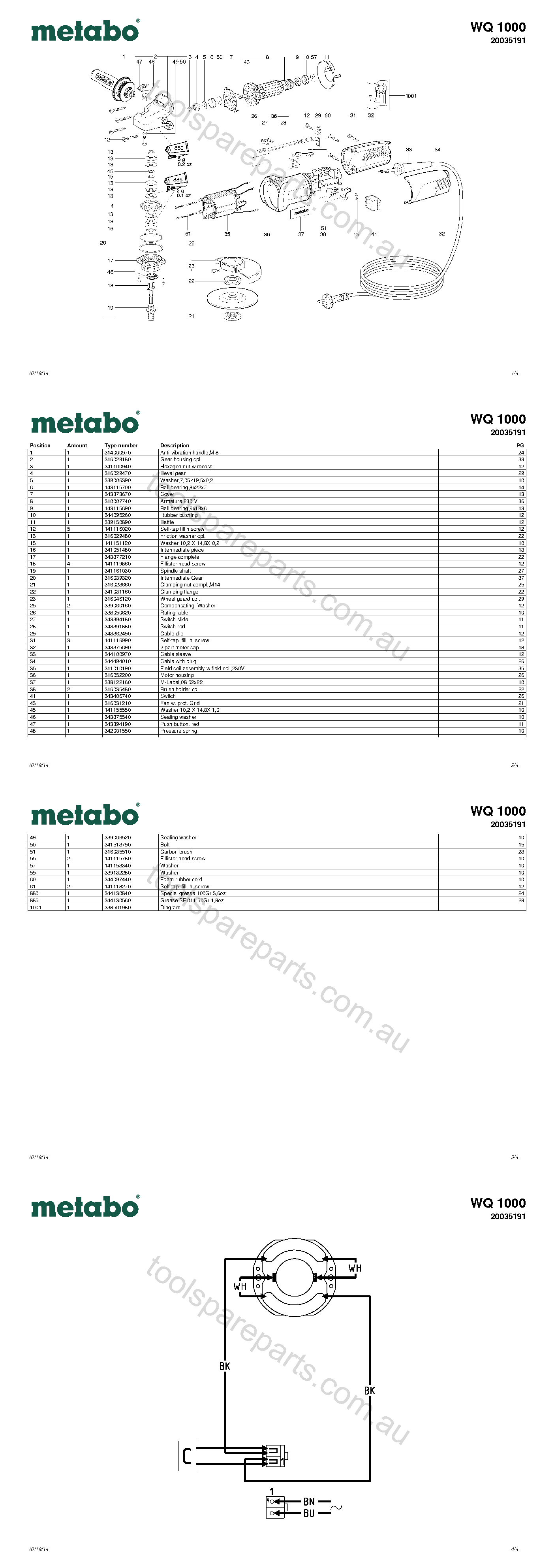 Metabo WQ 1000 20035191  Diagram 1