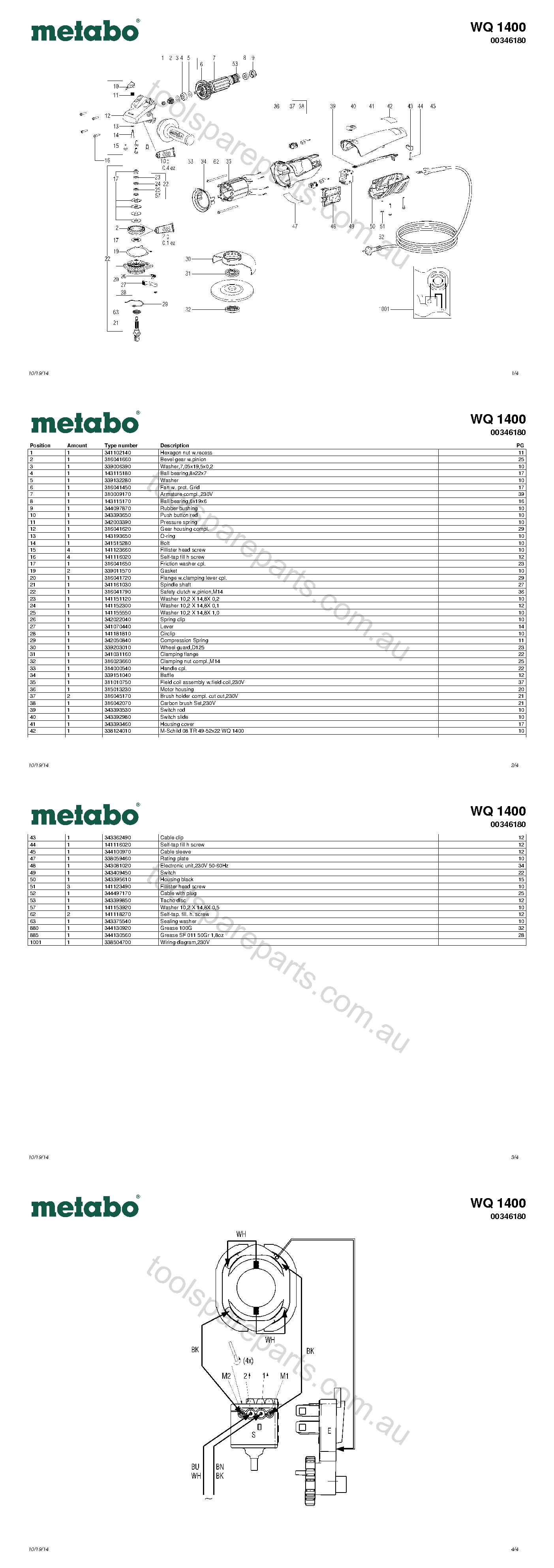 Metabo WQ 1400 00346180  Diagram 1