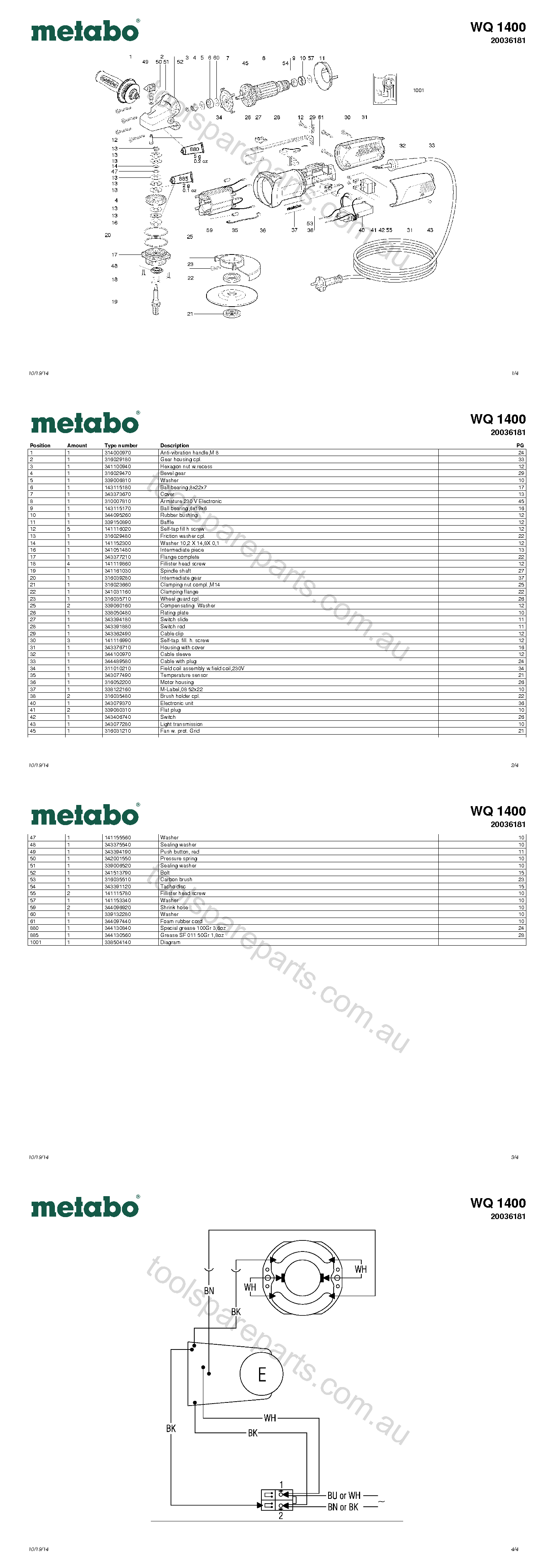 Metabo WQ 1400 20036181  Diagram 1