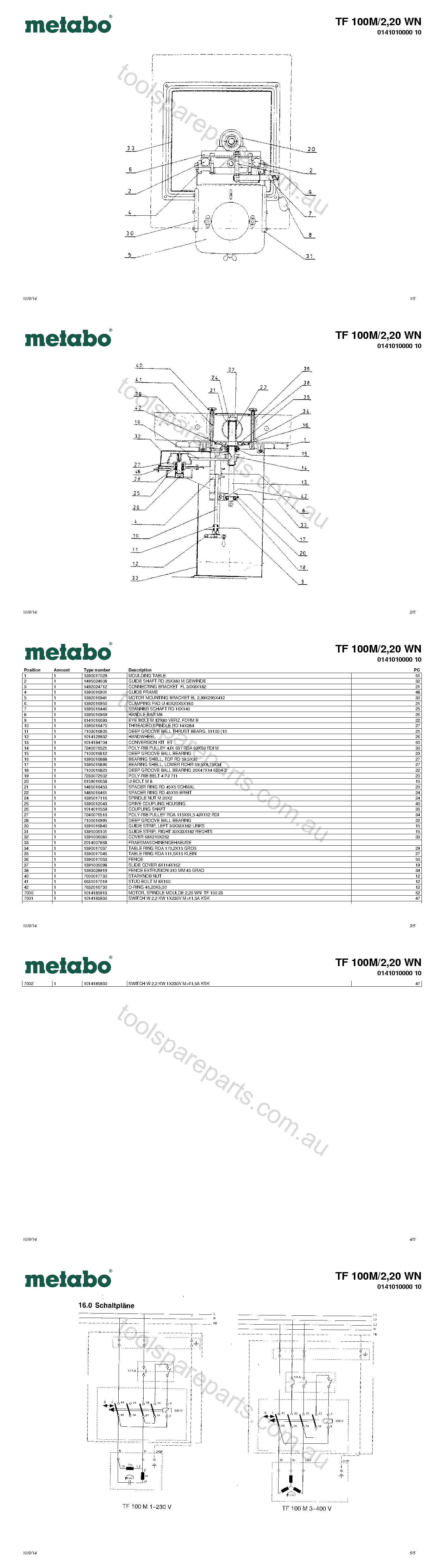 Metabo TF 100M/2,20 WN 0141010000 10  Diagram 1