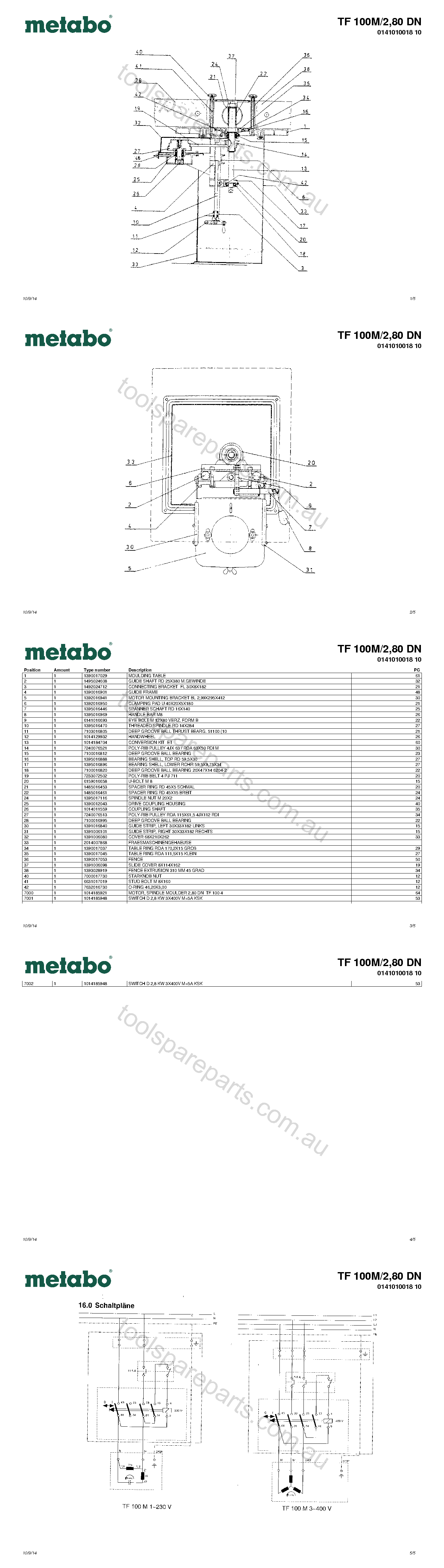 Metabo TF 100M/2,80 DN 0141010018 10  Diagram 1