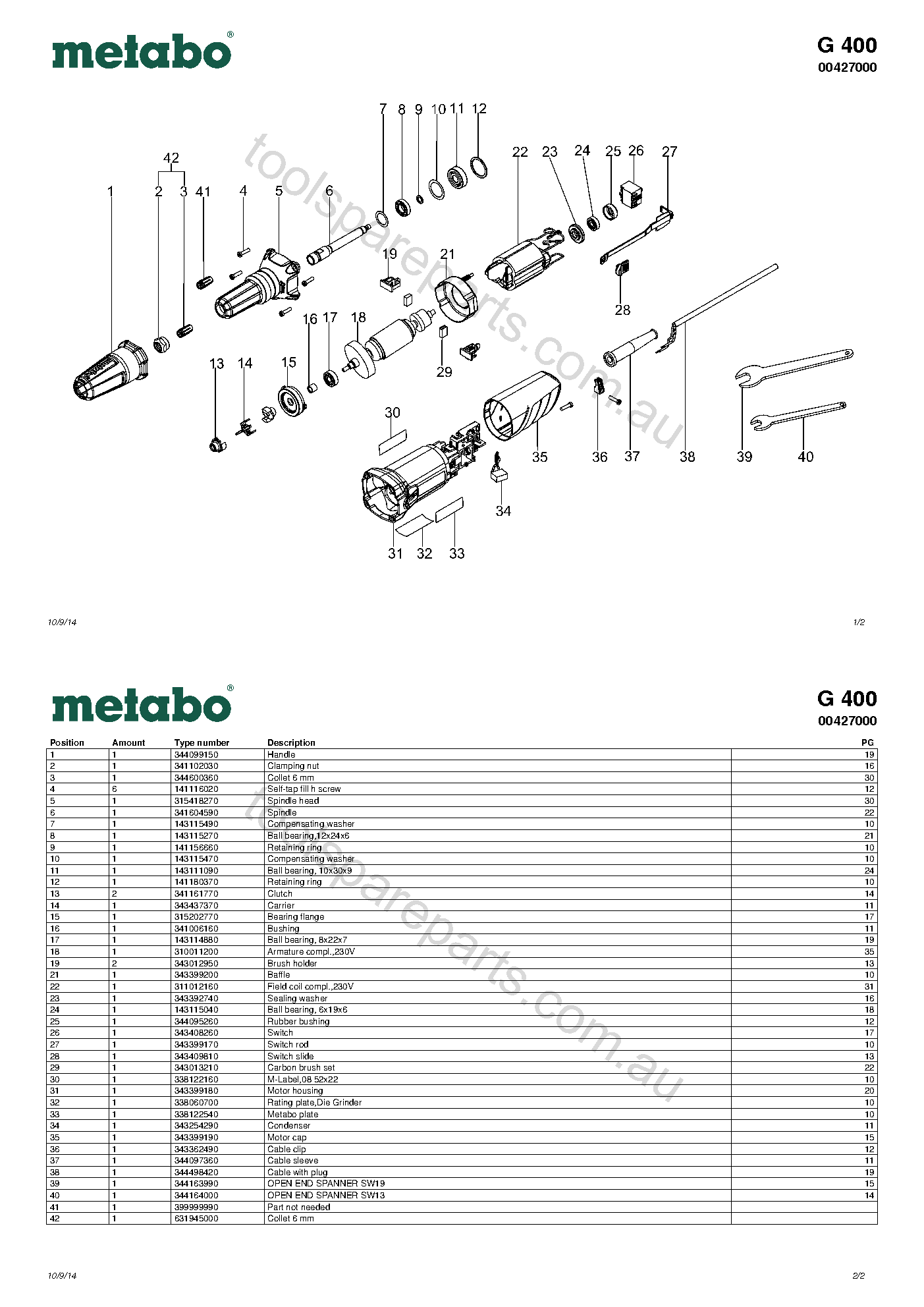 Metabo G 400 00427000  Diagram 1