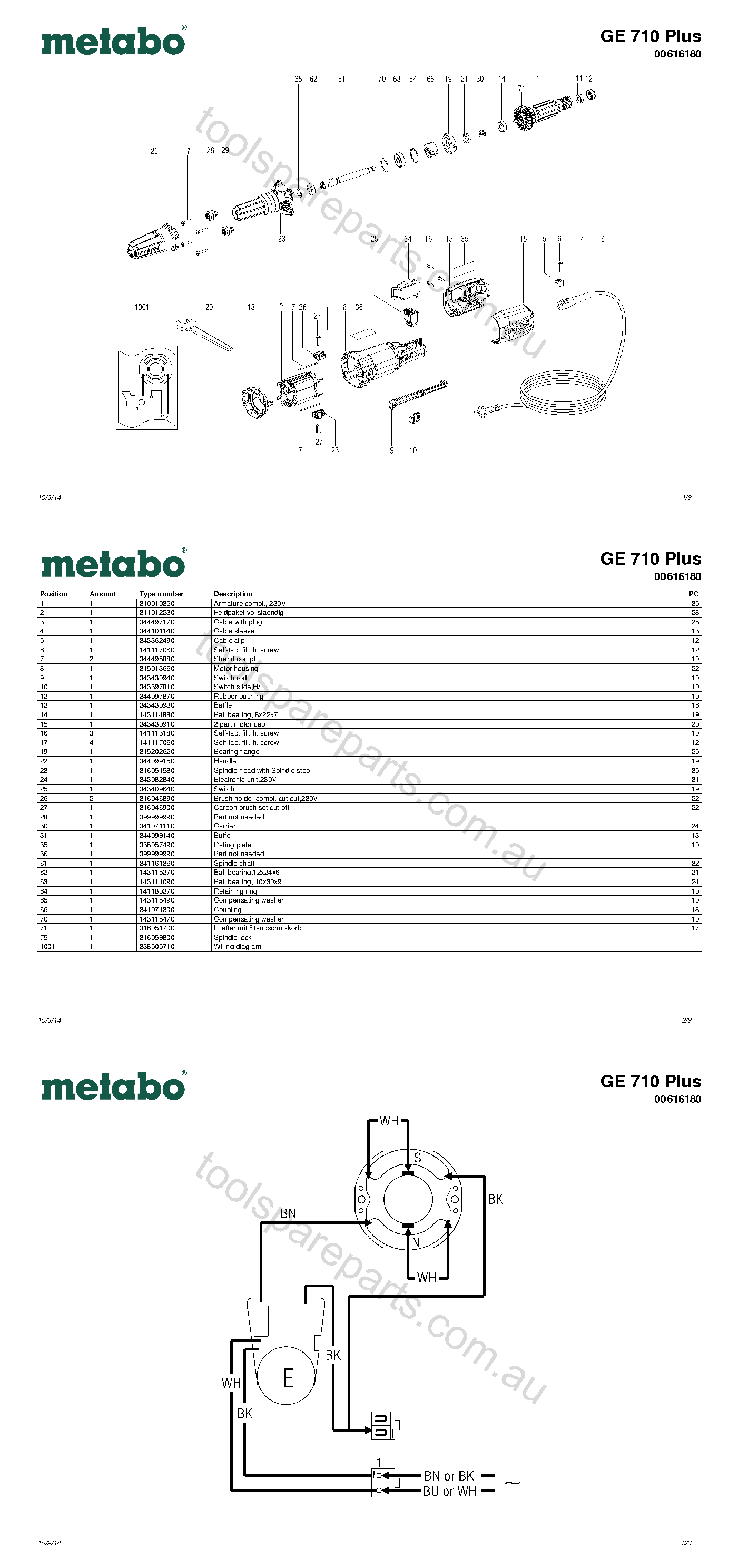 Metabo GE 710 Plus 00616180  Diagram 1