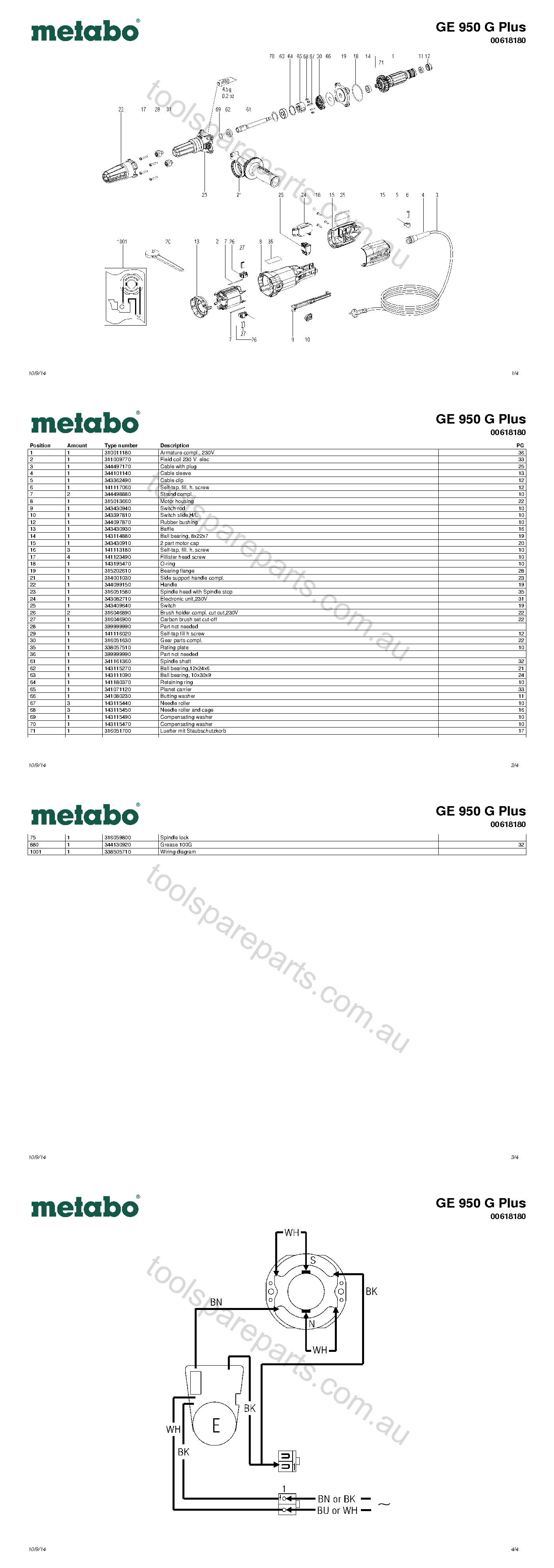 Metabo GE 950 G Plus 00618180  Diagram 1