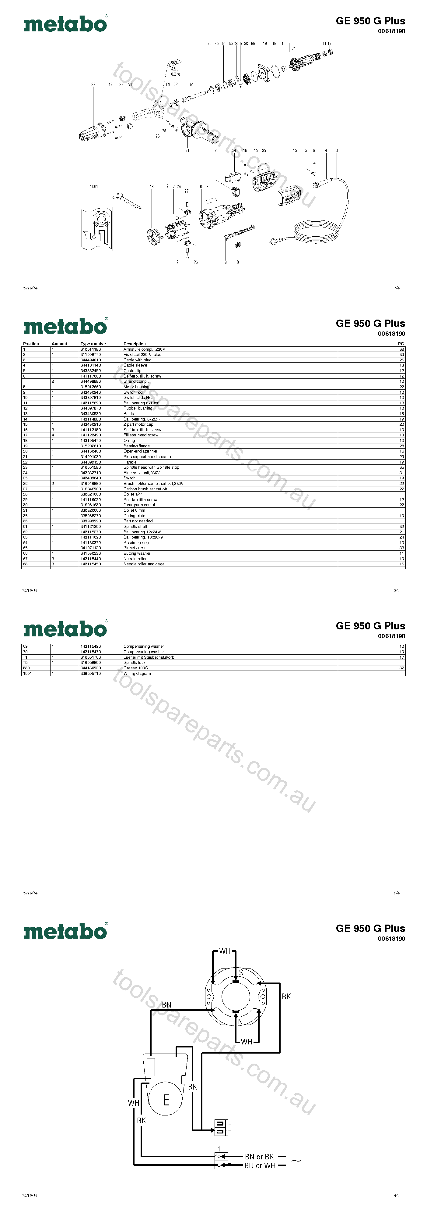 Metabo GE 950 G Plus 00618190  Diagram 1