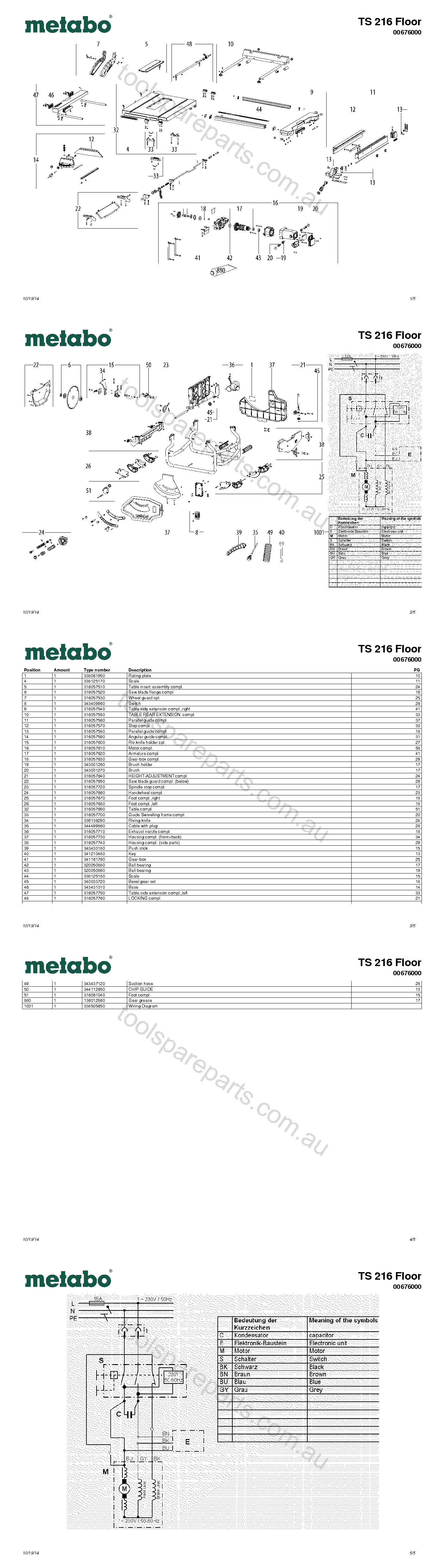 Metabo TS 216 Floor 00676000  Diagram 1