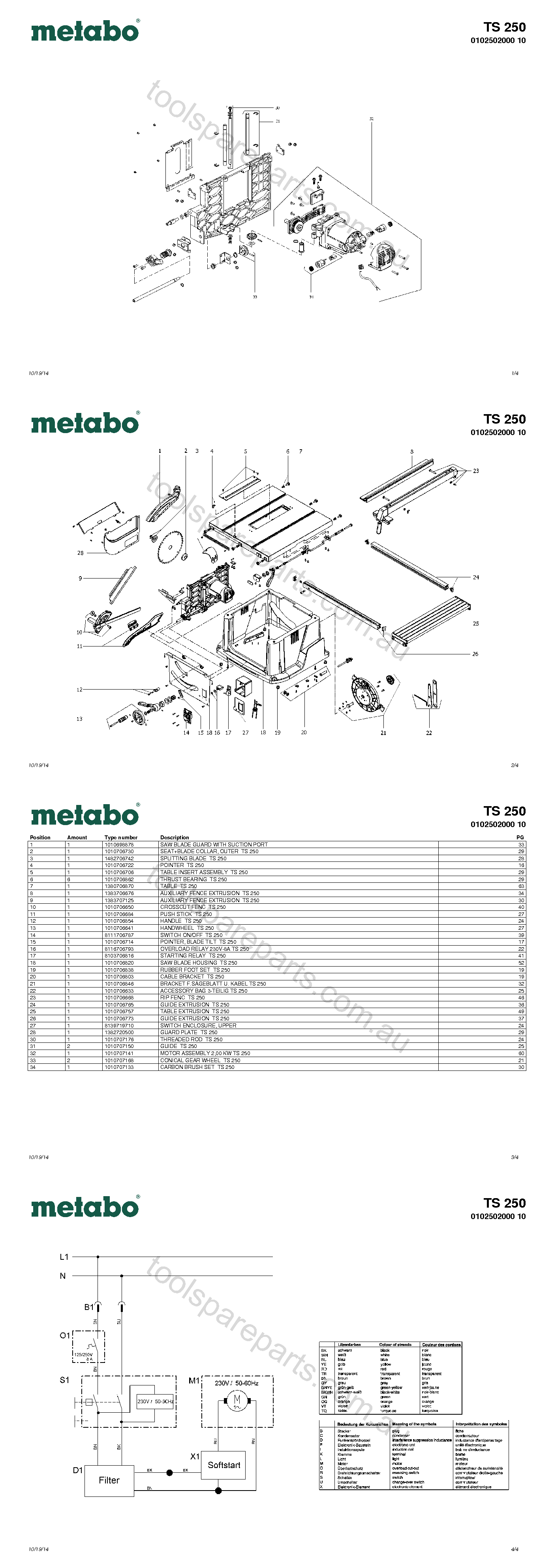 Metabo TS 250 0102502000 10  Diagram 1