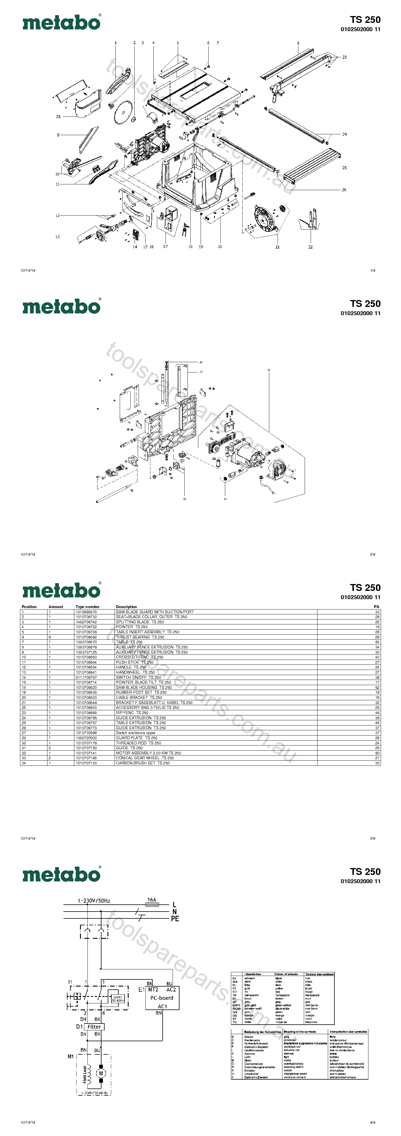 Metabo TS 250 0102502000 11  Diagram 1