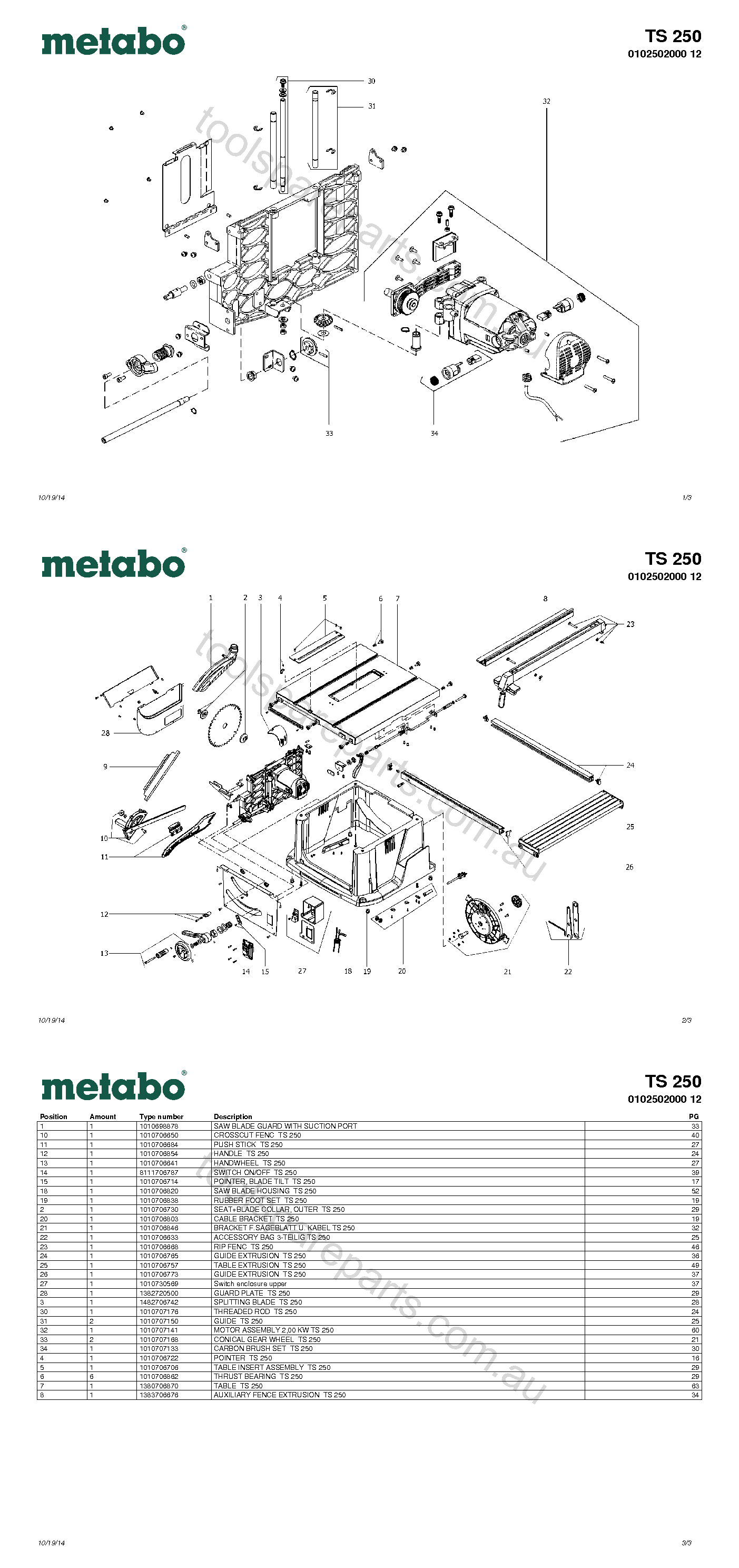 Metabo TS 250 0102502000 12  Diagram 1