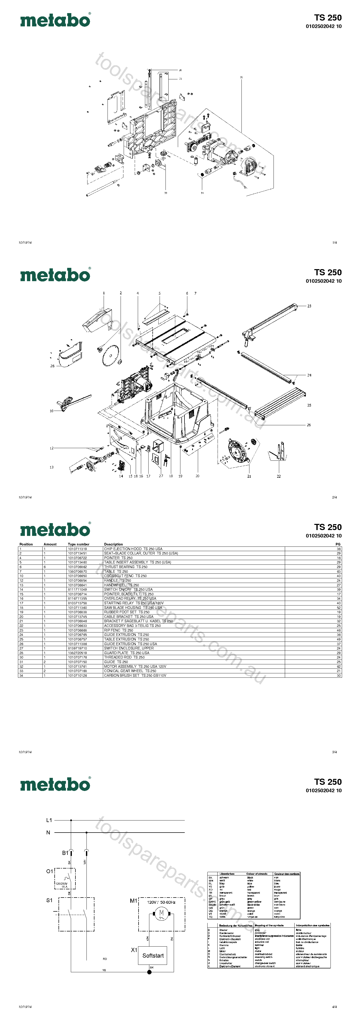 Metabo TS 250 0102502042 10  Diagram 1