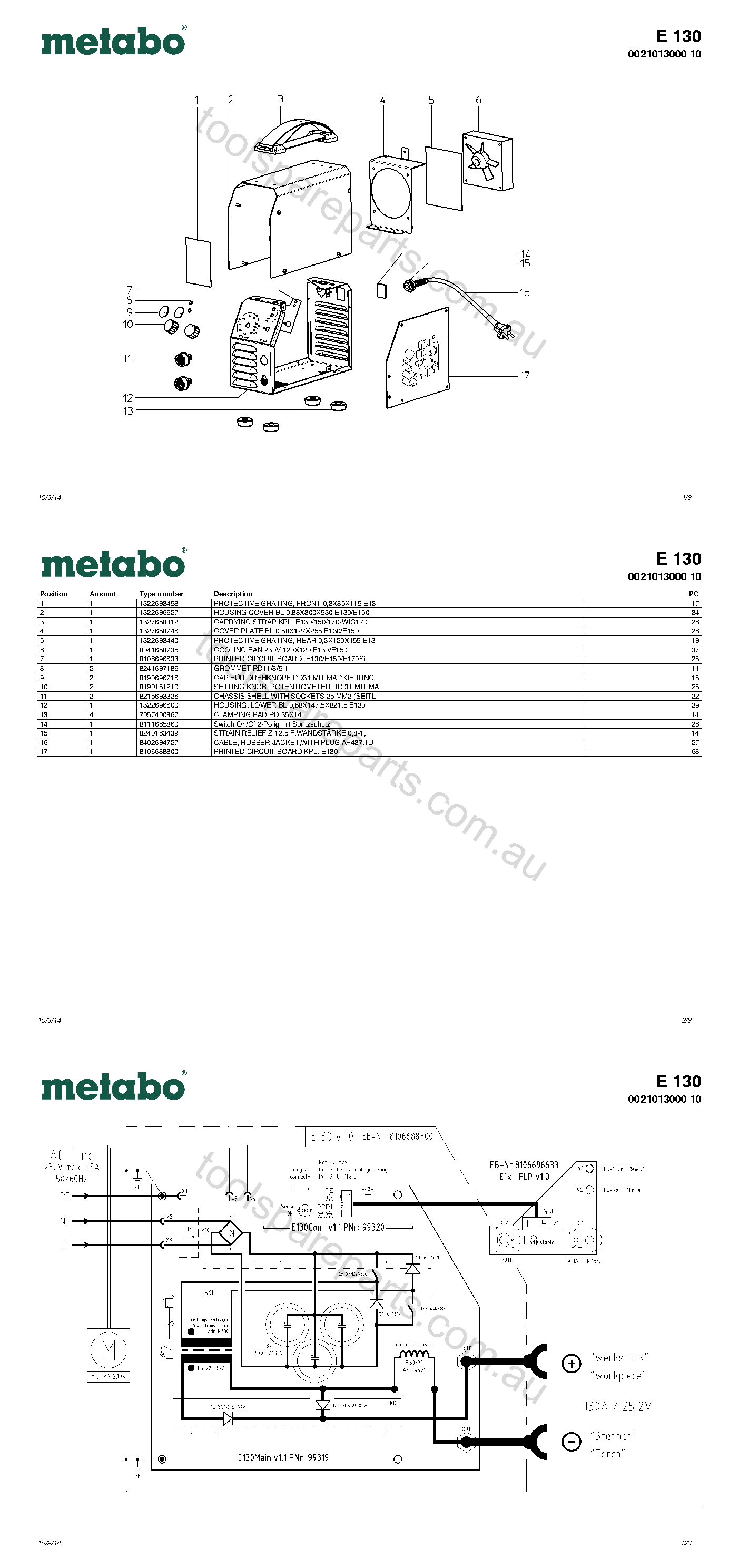 Metabo E 130 0021013000 10  Diagram 1
