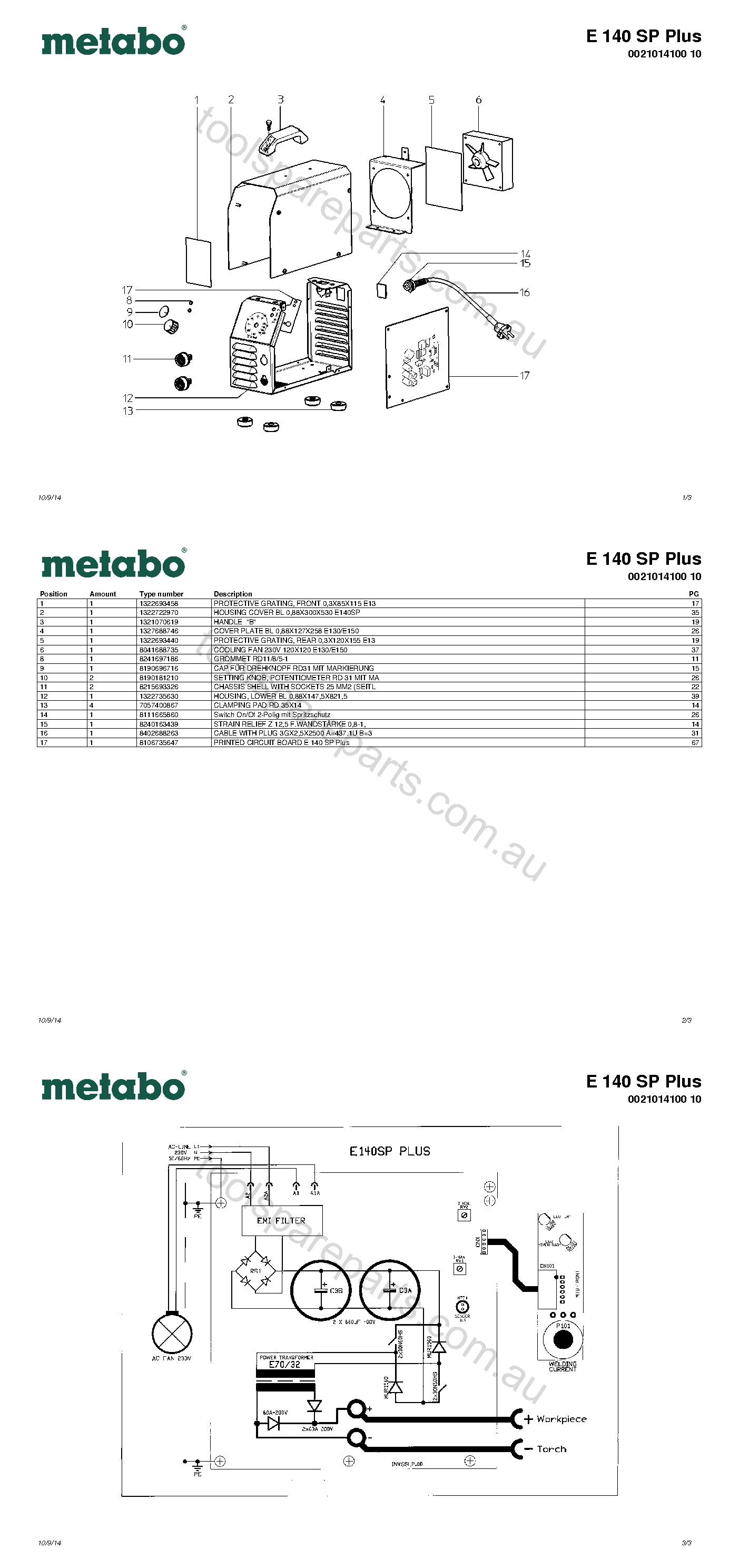 Metabo E 140 SP Plus 0021014100 10  Diagram 1