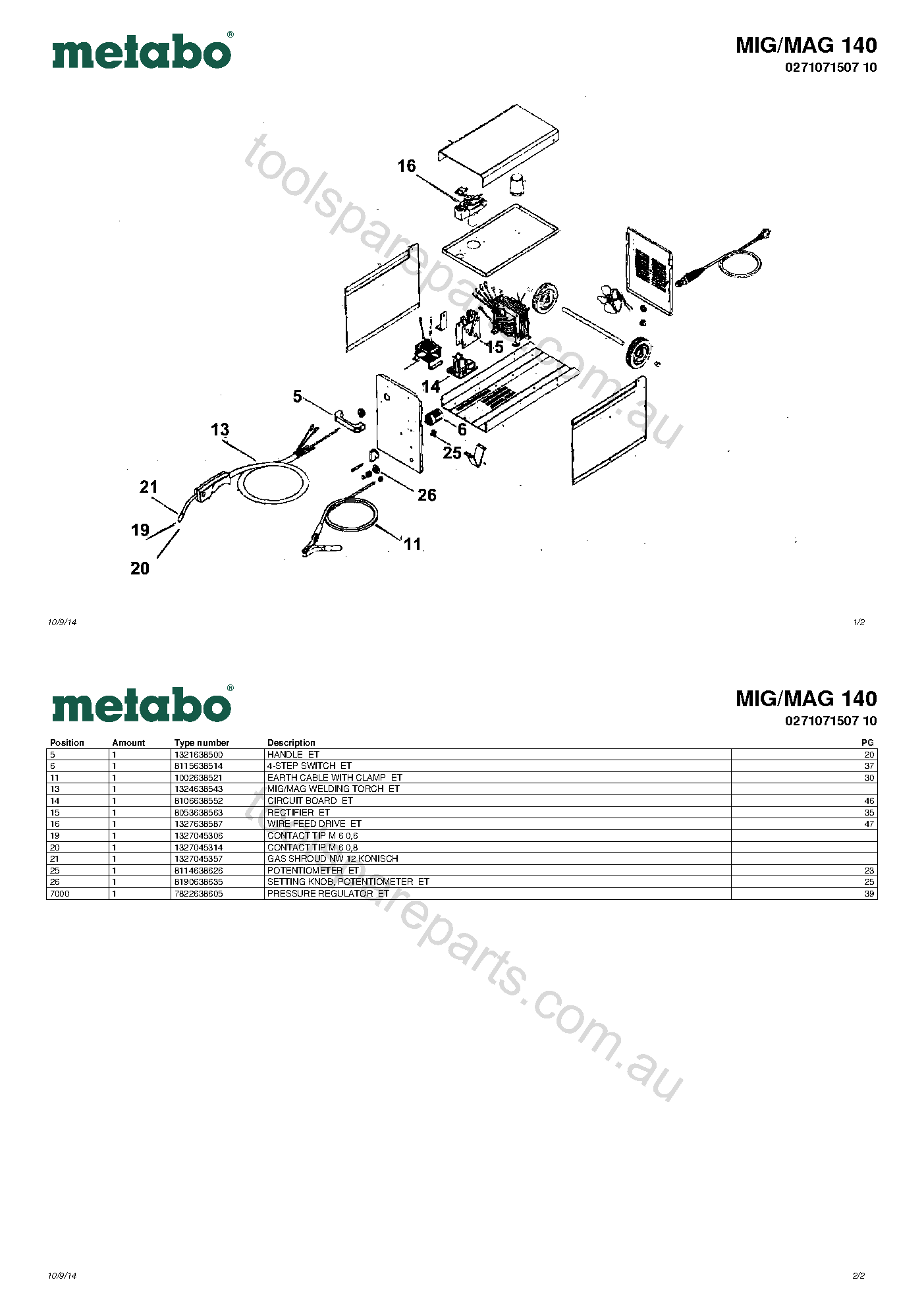 Metabo MIG/MAG 140 0271071507 10  Diagram 1