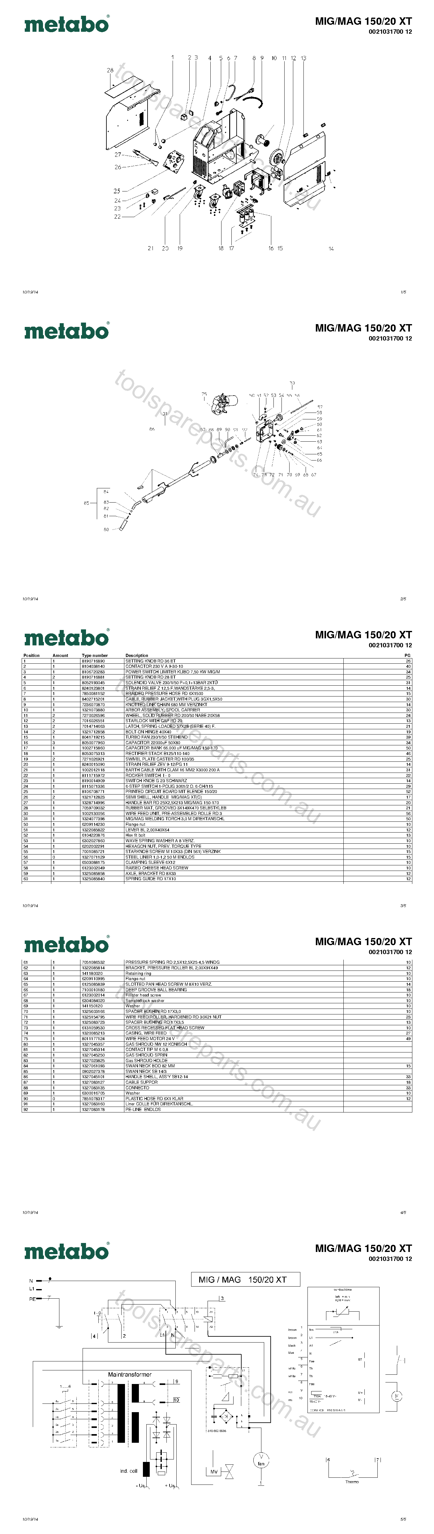 Metabo MIG/MAG 150/20 XT 0021031700 12  Diagram 1