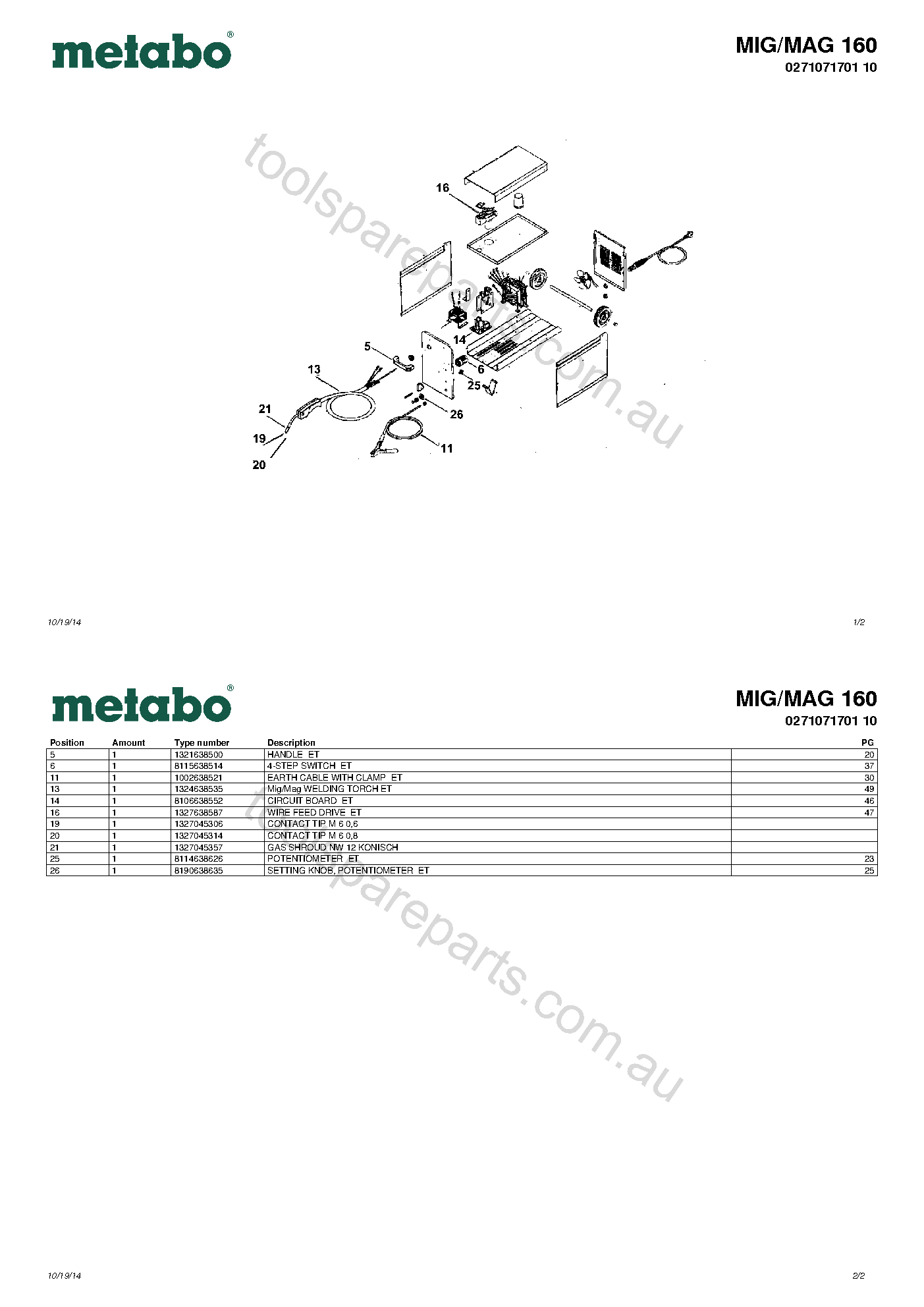 Metabo MIG/MAG 160 0271071701 10  Diagram 1