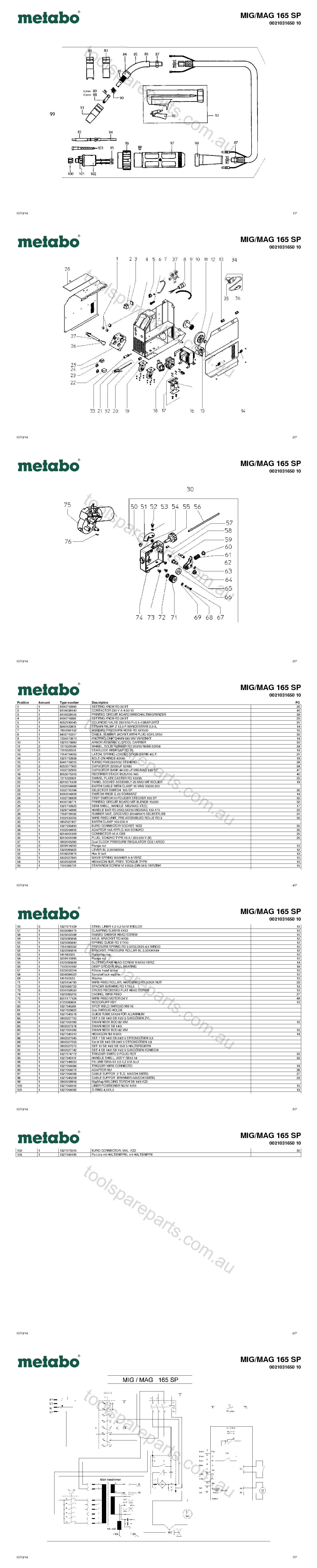 Metabo MIG/MAG 165 SP 0021031650 10  Diagram 1