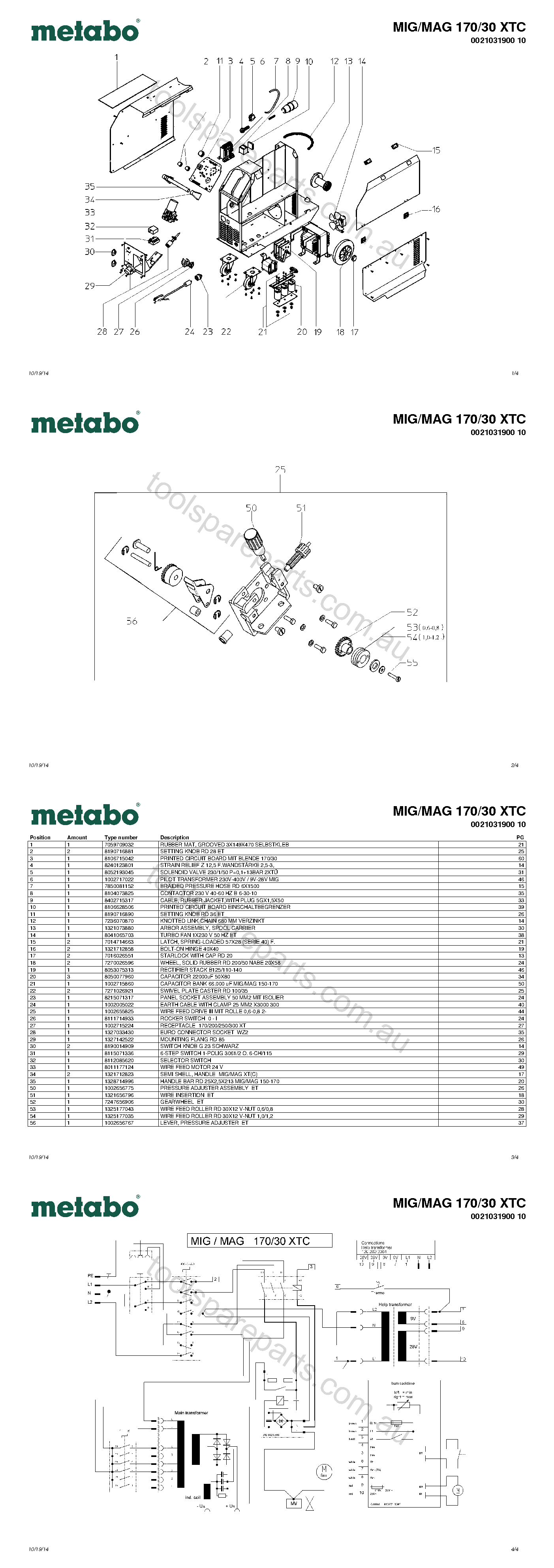 Metabo MIG/MAG 170/30 XTC 0021031900 10  Diagram 1