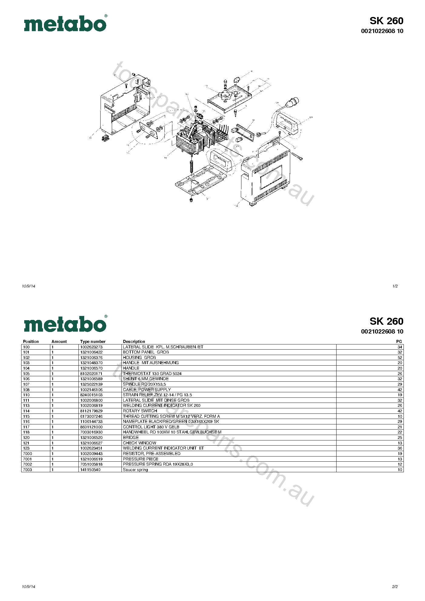 Metabo SK 260 0021022608 10  Diagram 1