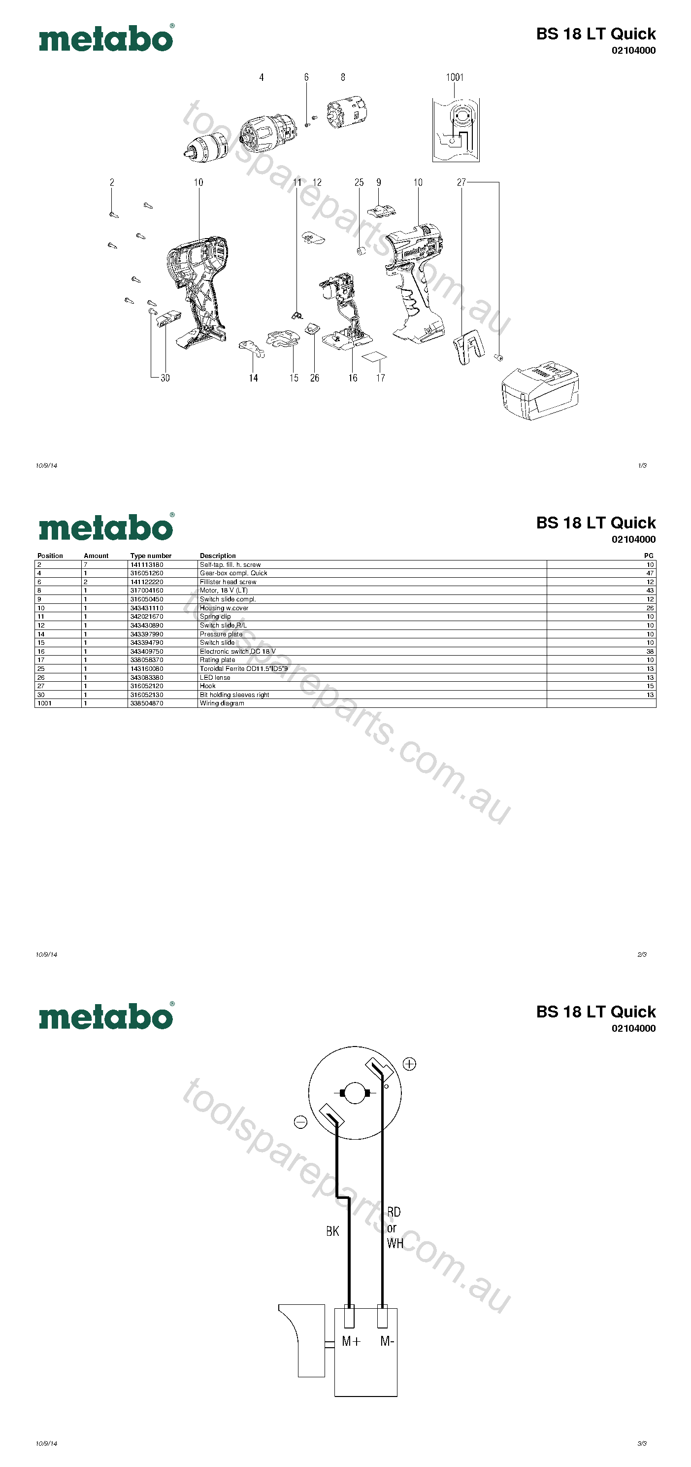 Metabo BS 18 LT Quick 02104000  Diagram 1