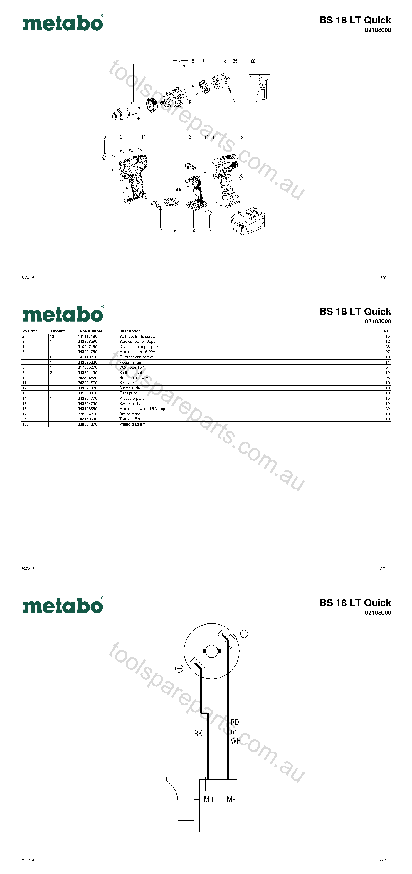 Metabo BS 18 LT Quick 02108000  Diagram 1