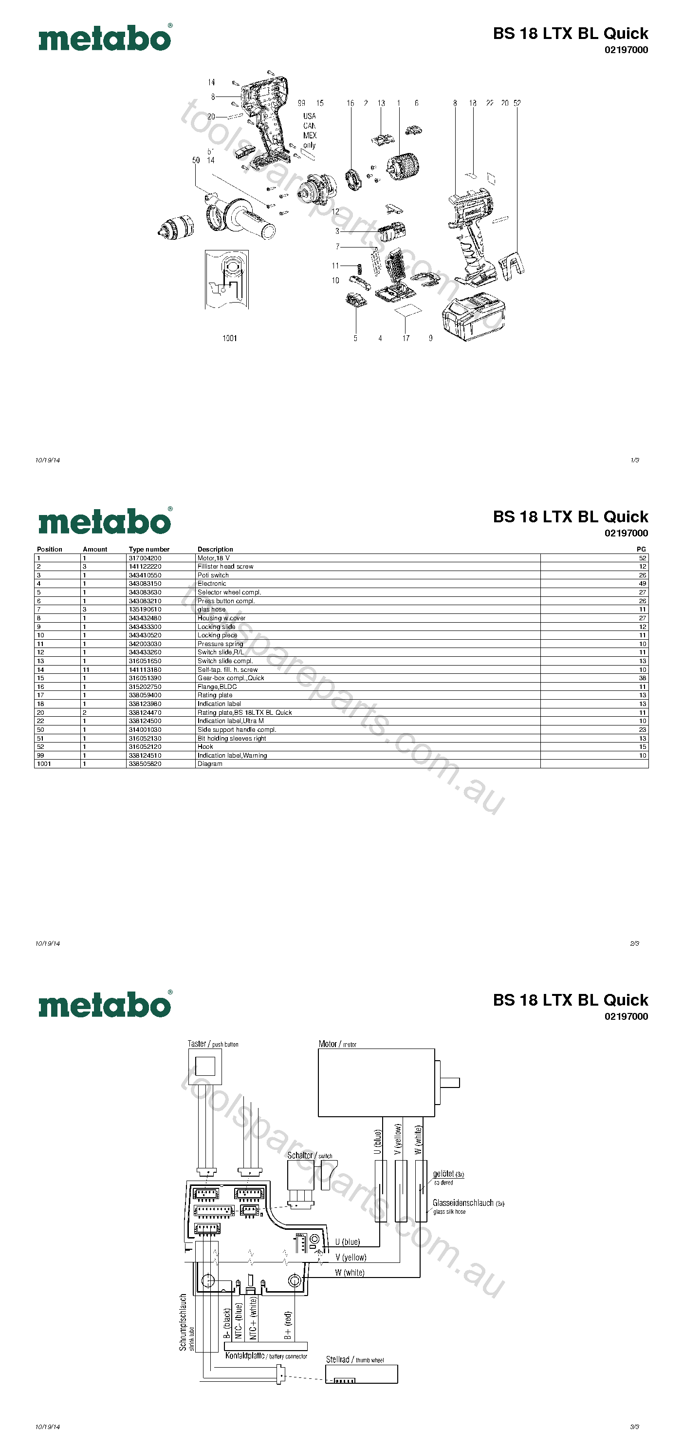 Metabo BS 18 LTX BL Quick 02197000  Diagram 1