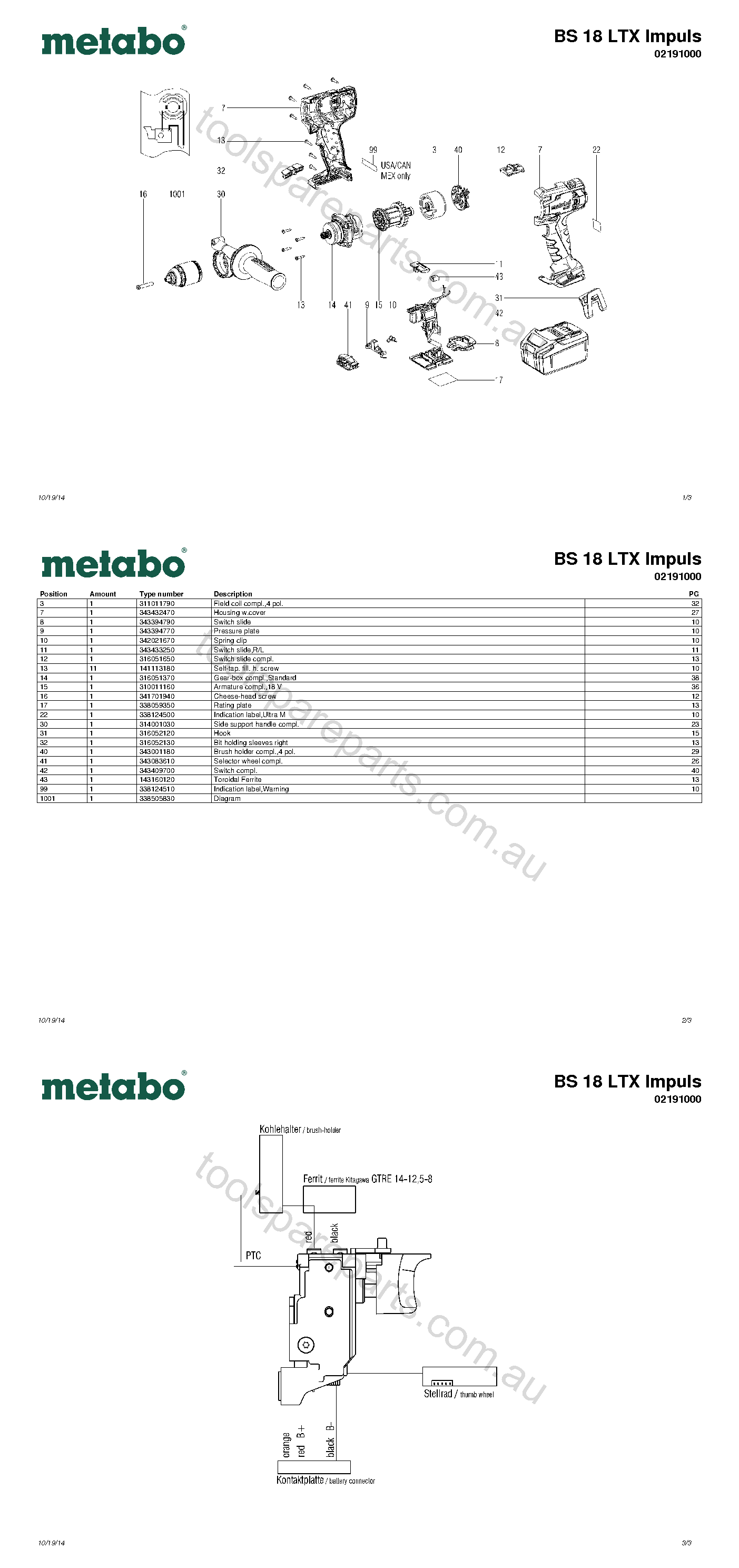 Metabo BS 18 LTX Impuls 02191000  Diagram 1