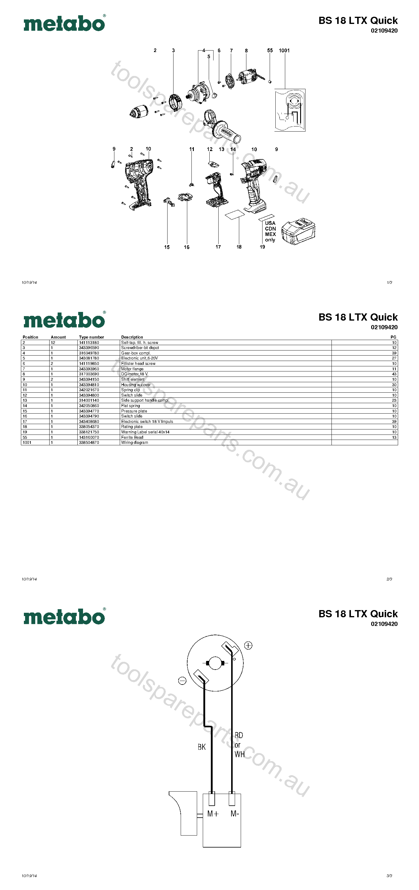 Metabo BS 18 LTX Quick 02109420  Diagram 1
