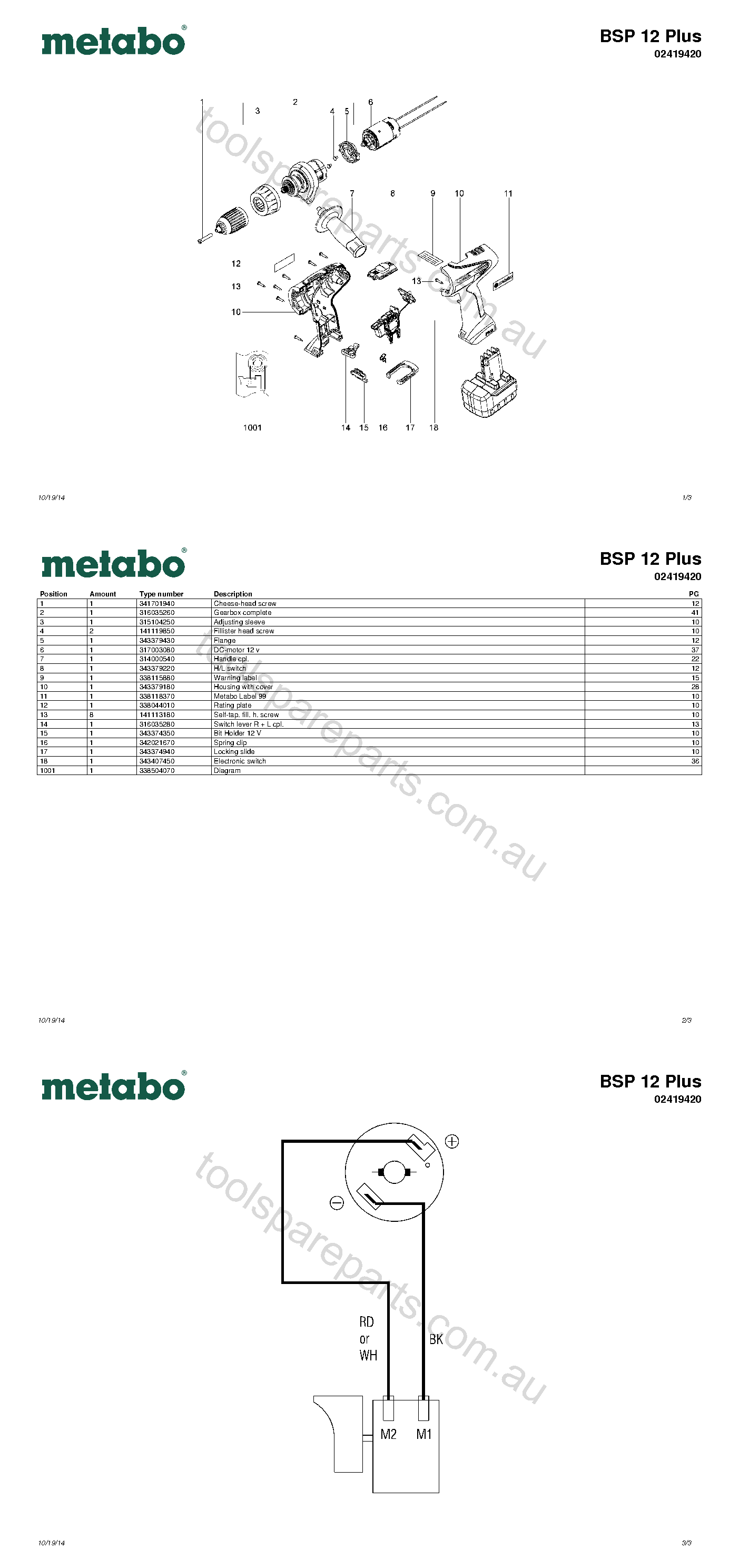 Metabo BSP 12 Plus 02419420  Diagram 1