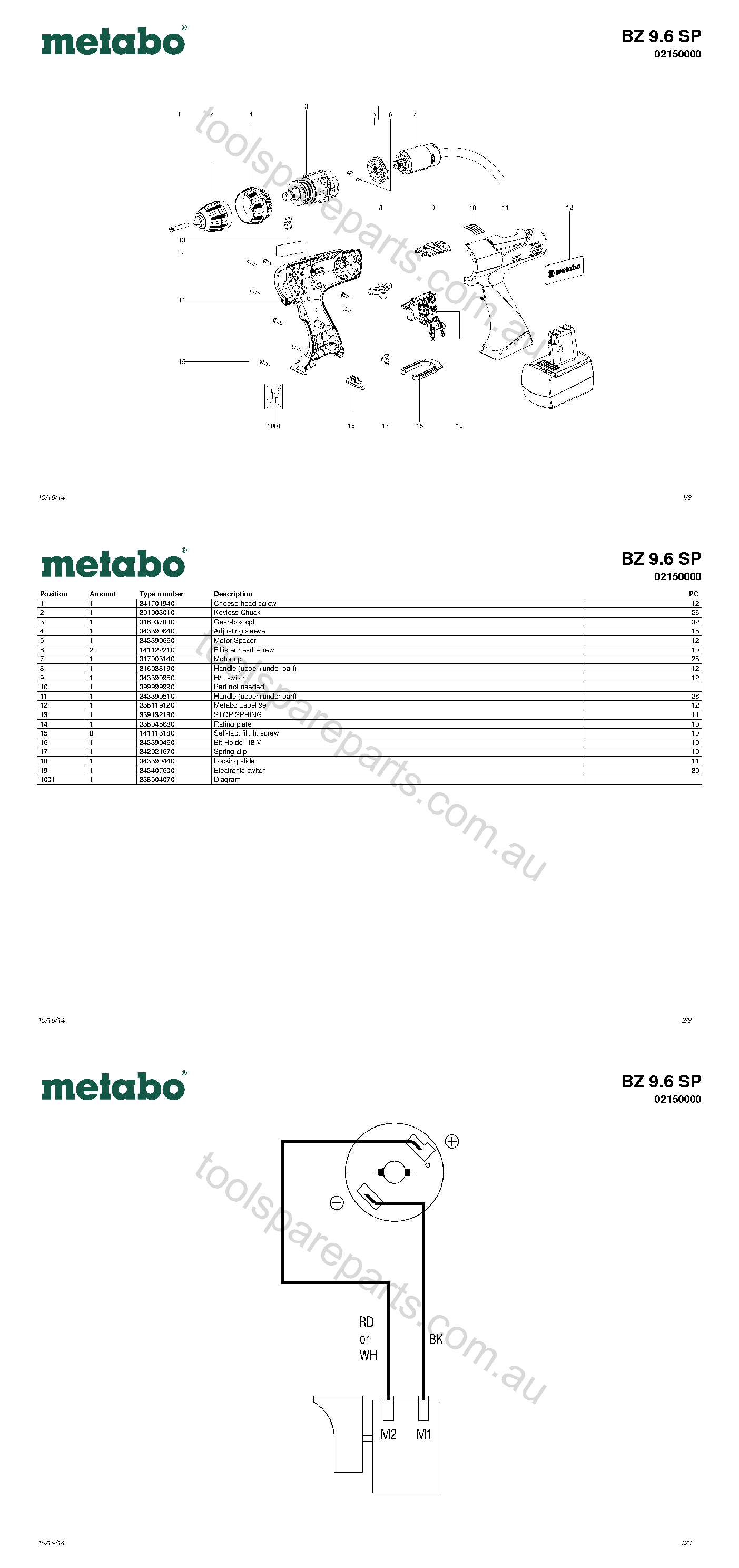 Metabo BZ 9.6 SP 02150000  Diagram 1