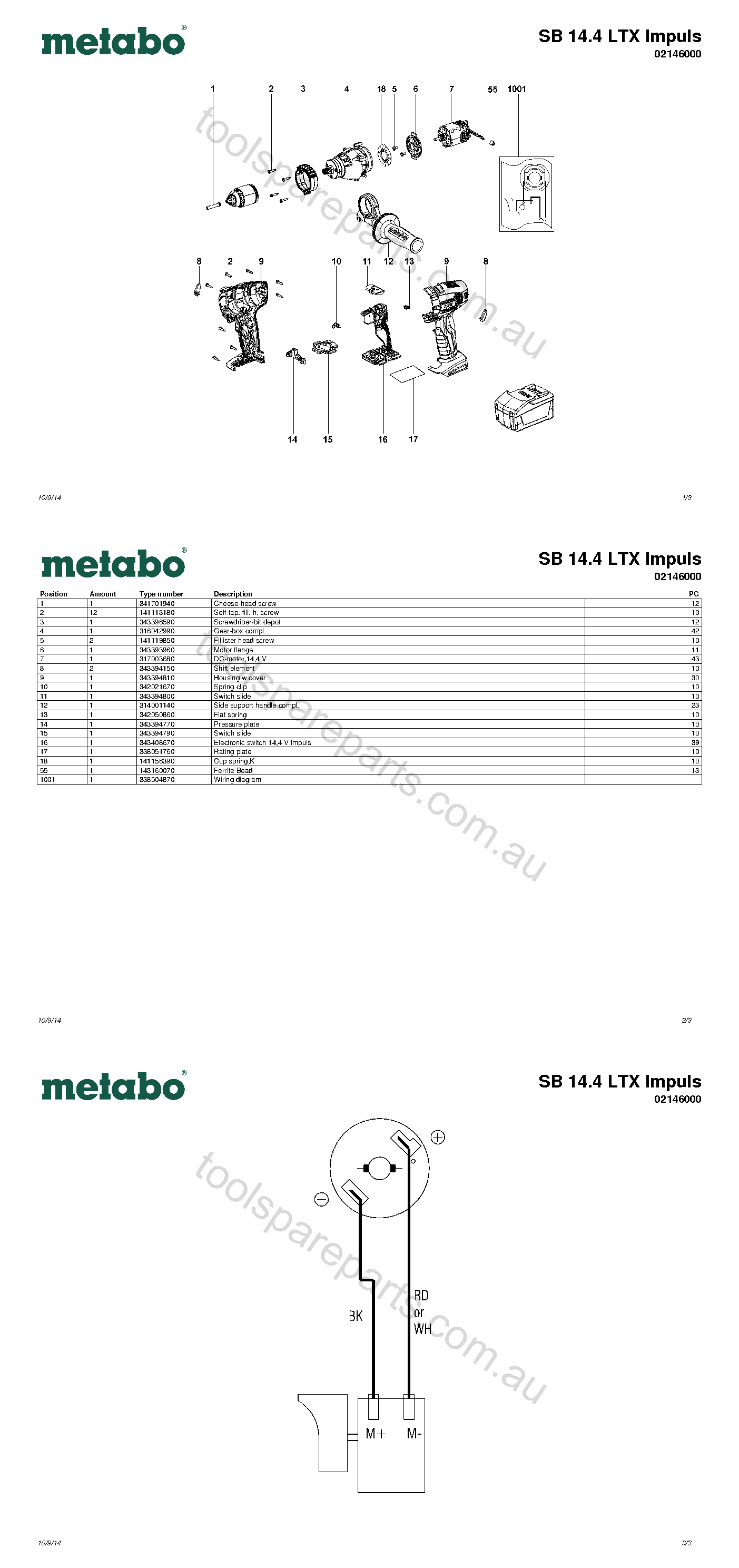 Metabo SB 14.4 LTX Impuls 02146000  Diagram 1