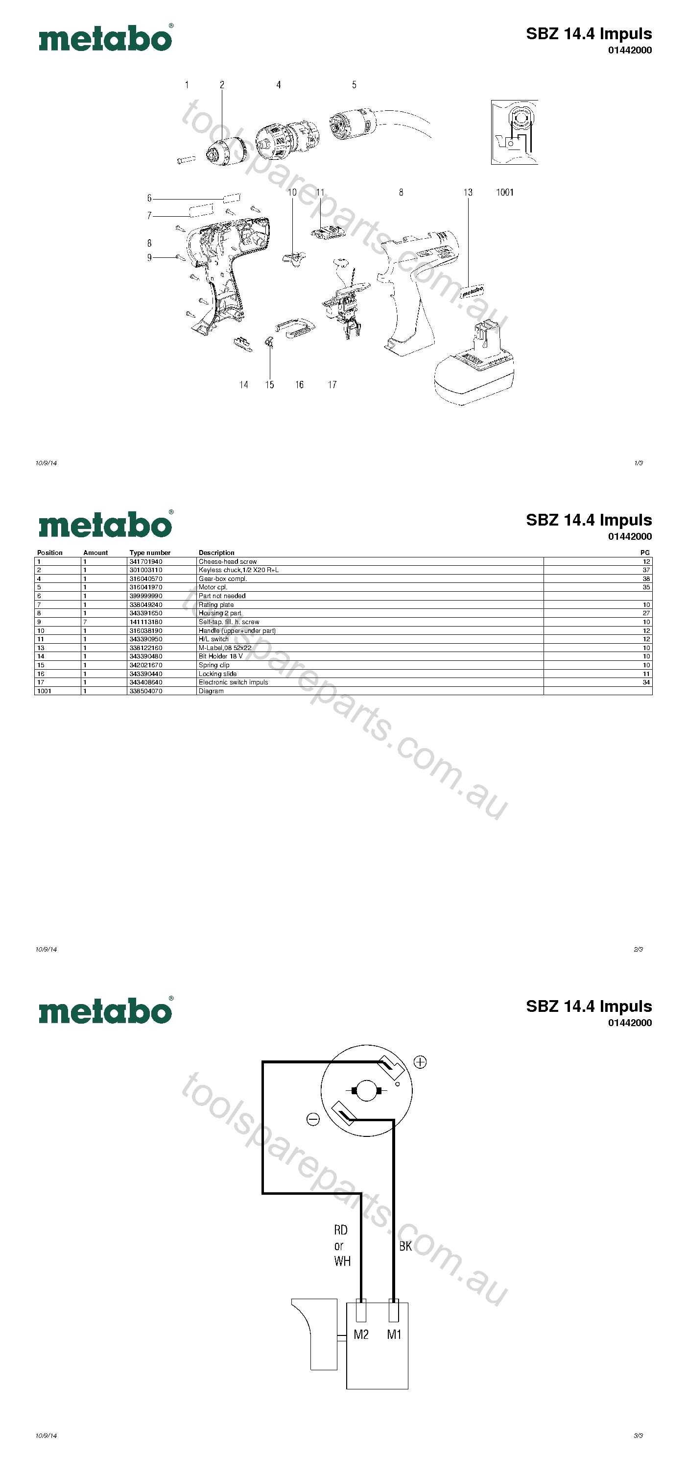 Metabo SBZ 14.4 Impuls 01442000  Diagram 1