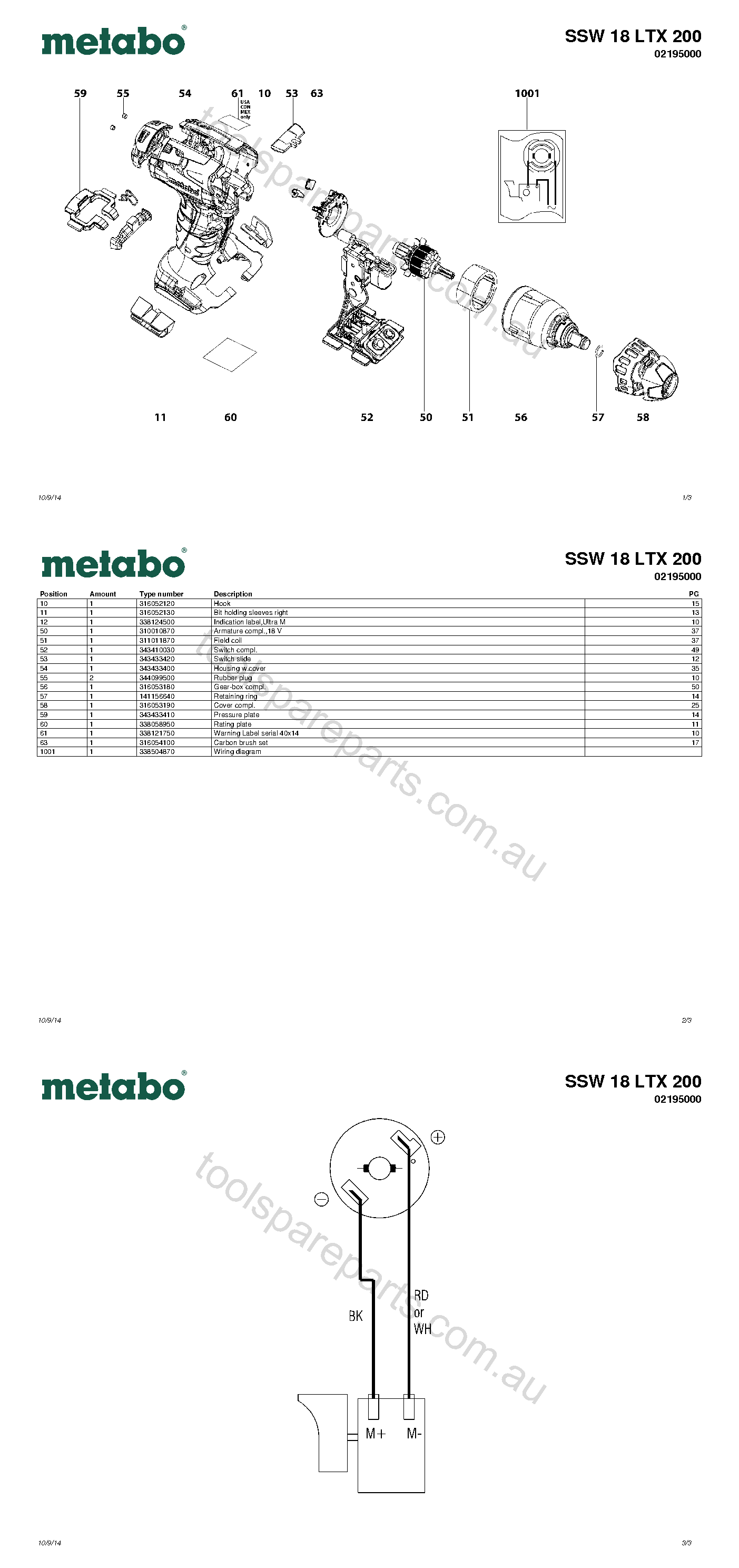 Metabo SSW 18 LTX 200 02195000  Diagram 1