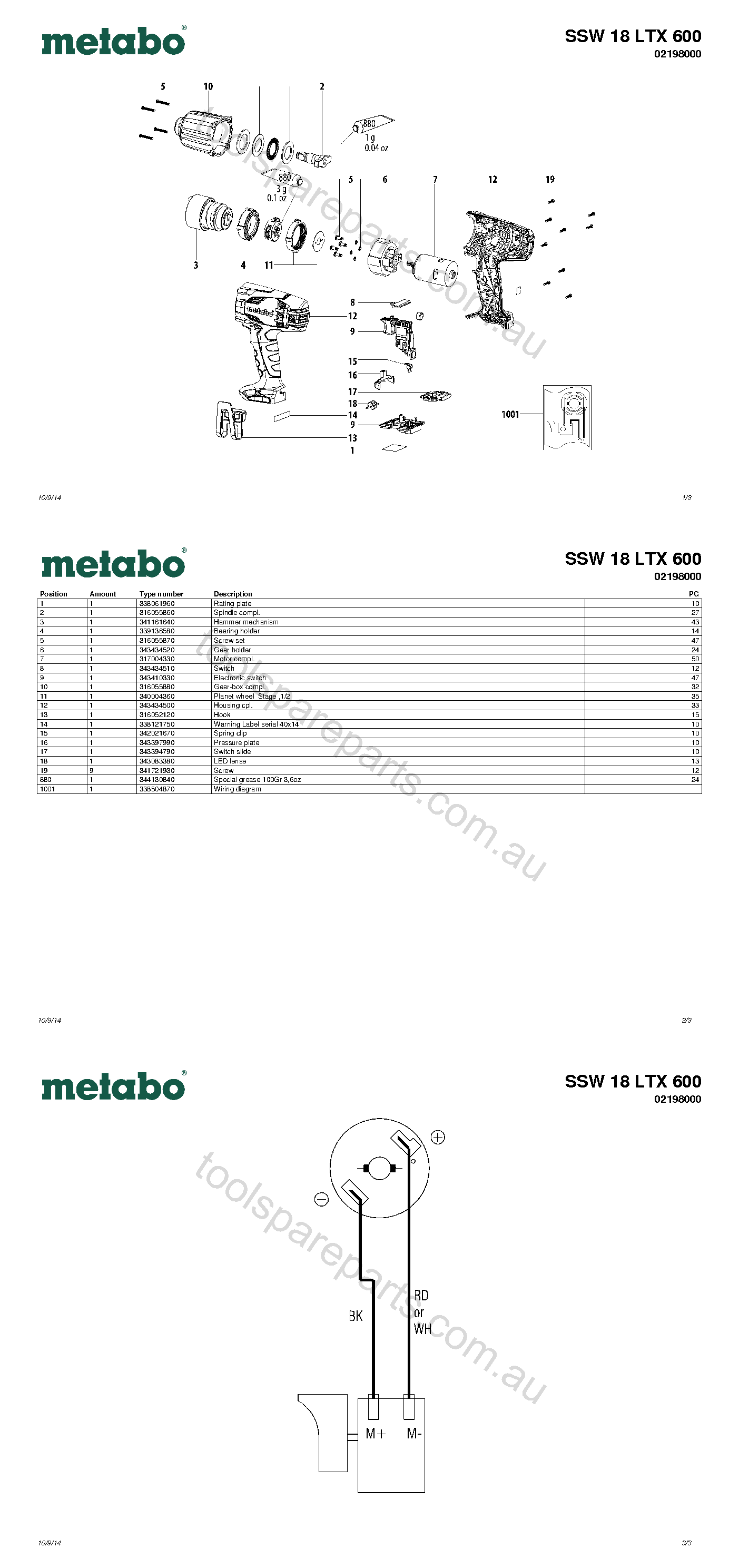 Metabo SSW 18 LTX 600 02198000  Diagram 1