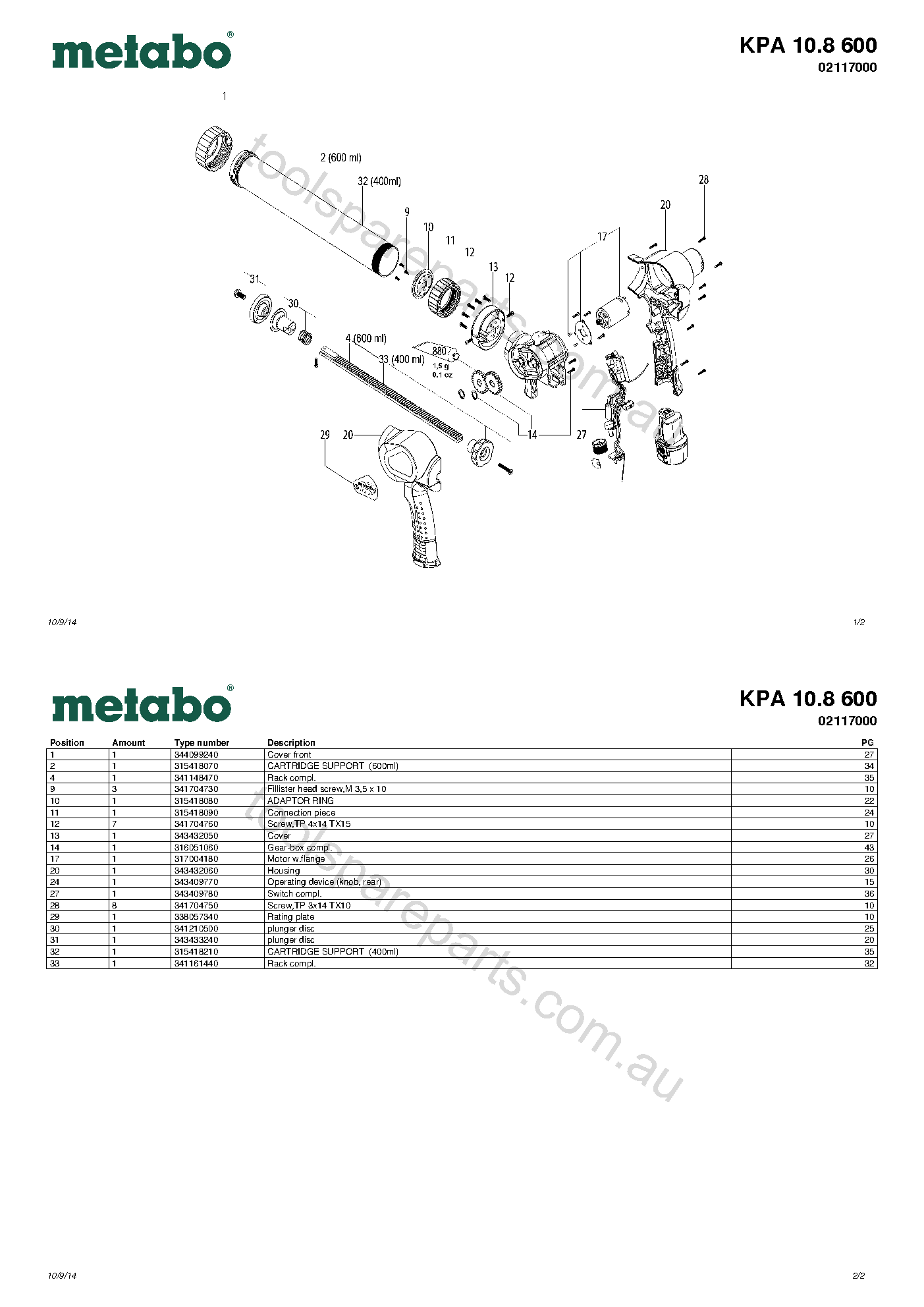 Metabo KPA 10.8 600 02117000  Diagram 1