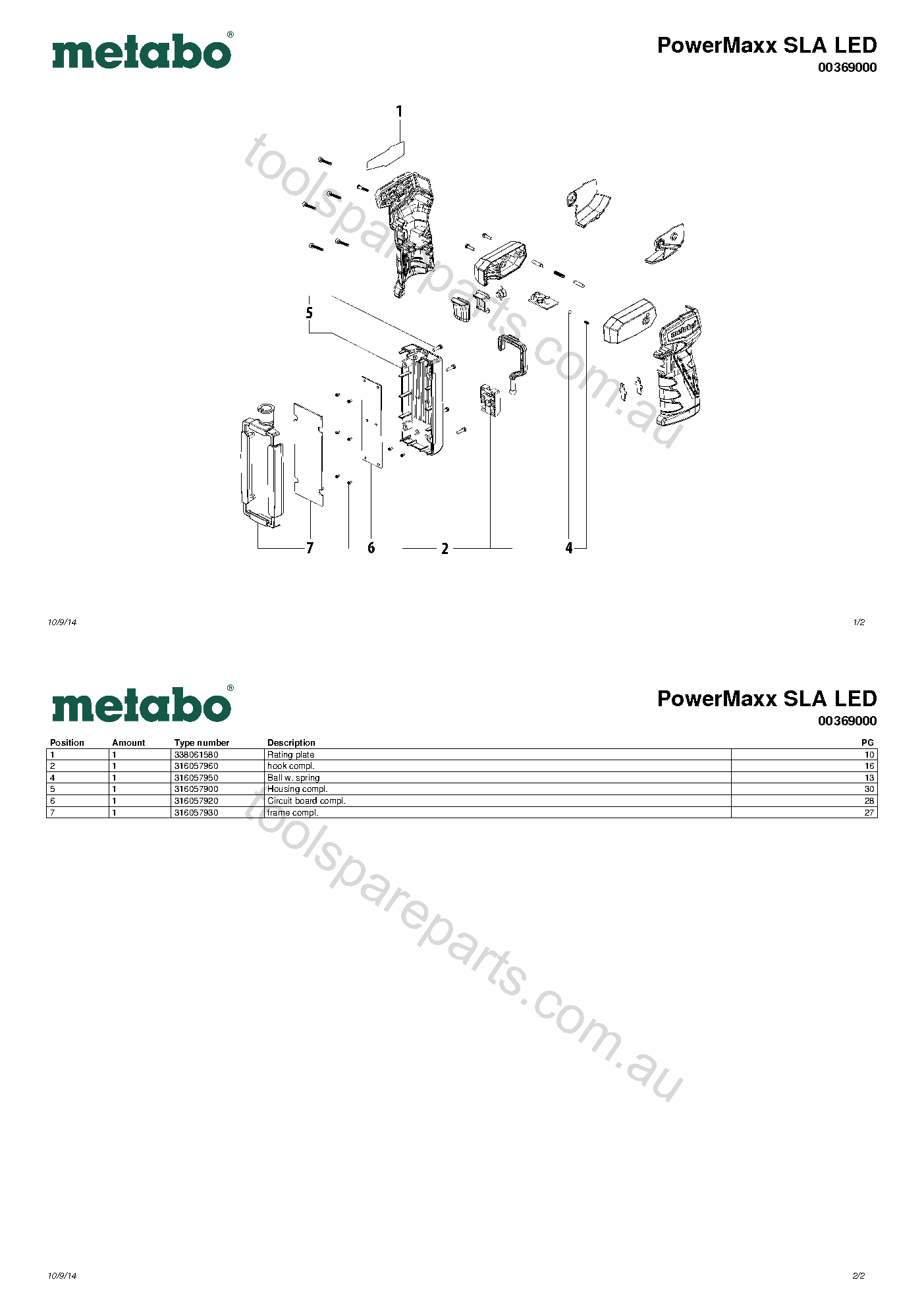 Metabo PowerMaxx SLA LED 00369000  Diagram 1