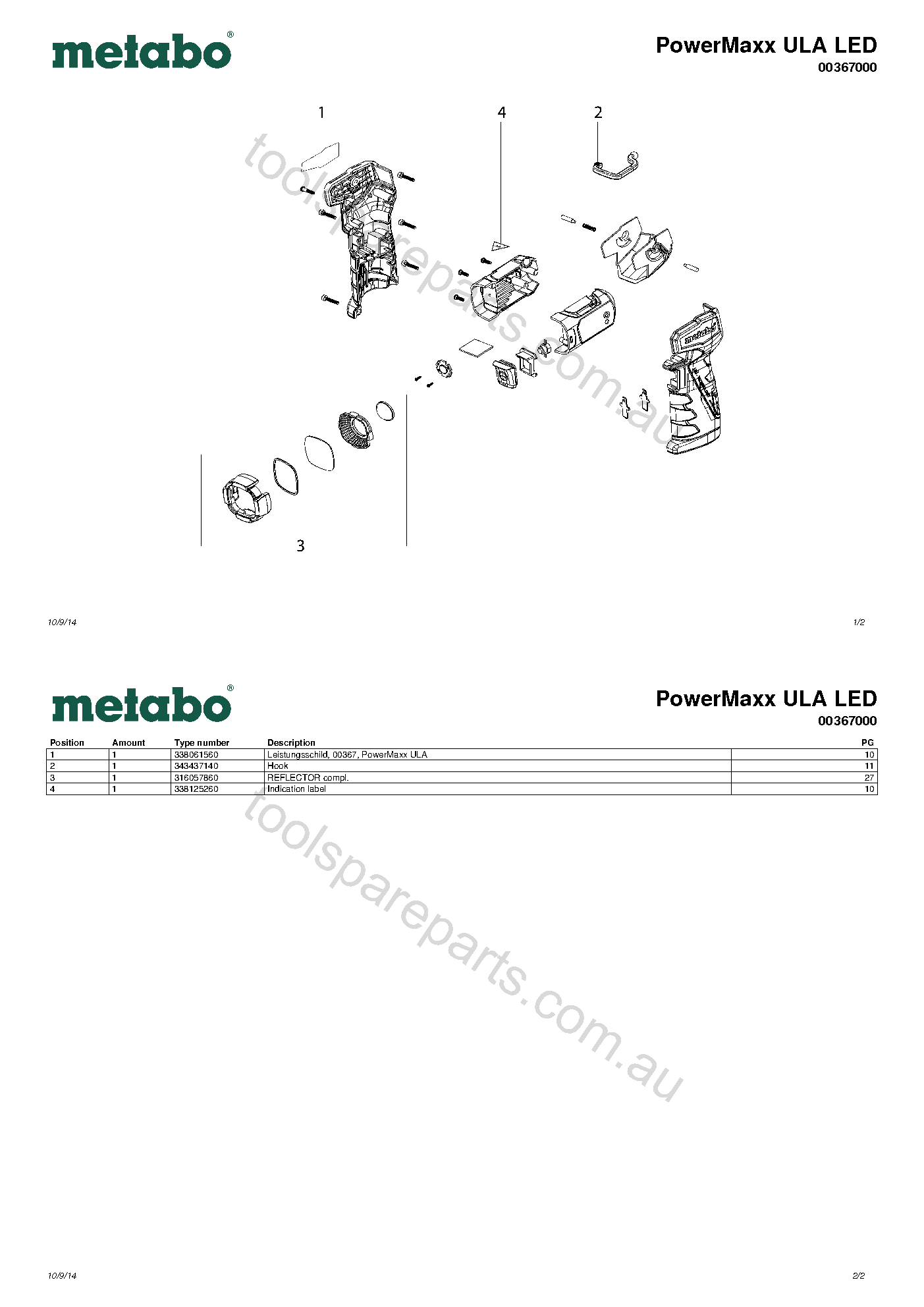 Metabo PowerMaxx ULA LED 00367000  Diagram 1