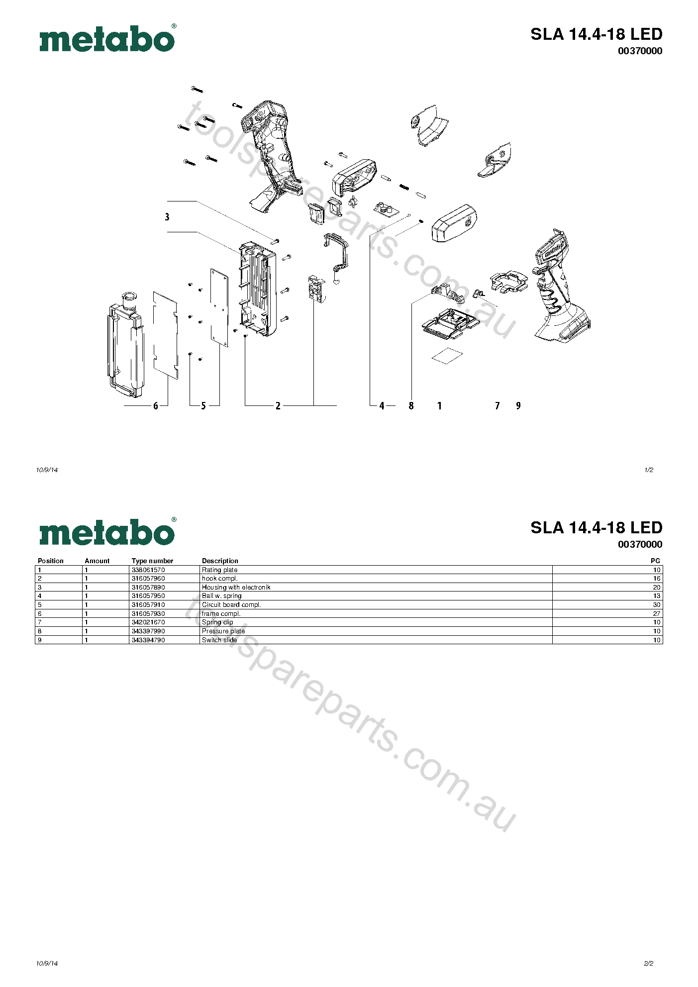 Metabo SLA 14.4-18 LED 00370000  Diagram 1