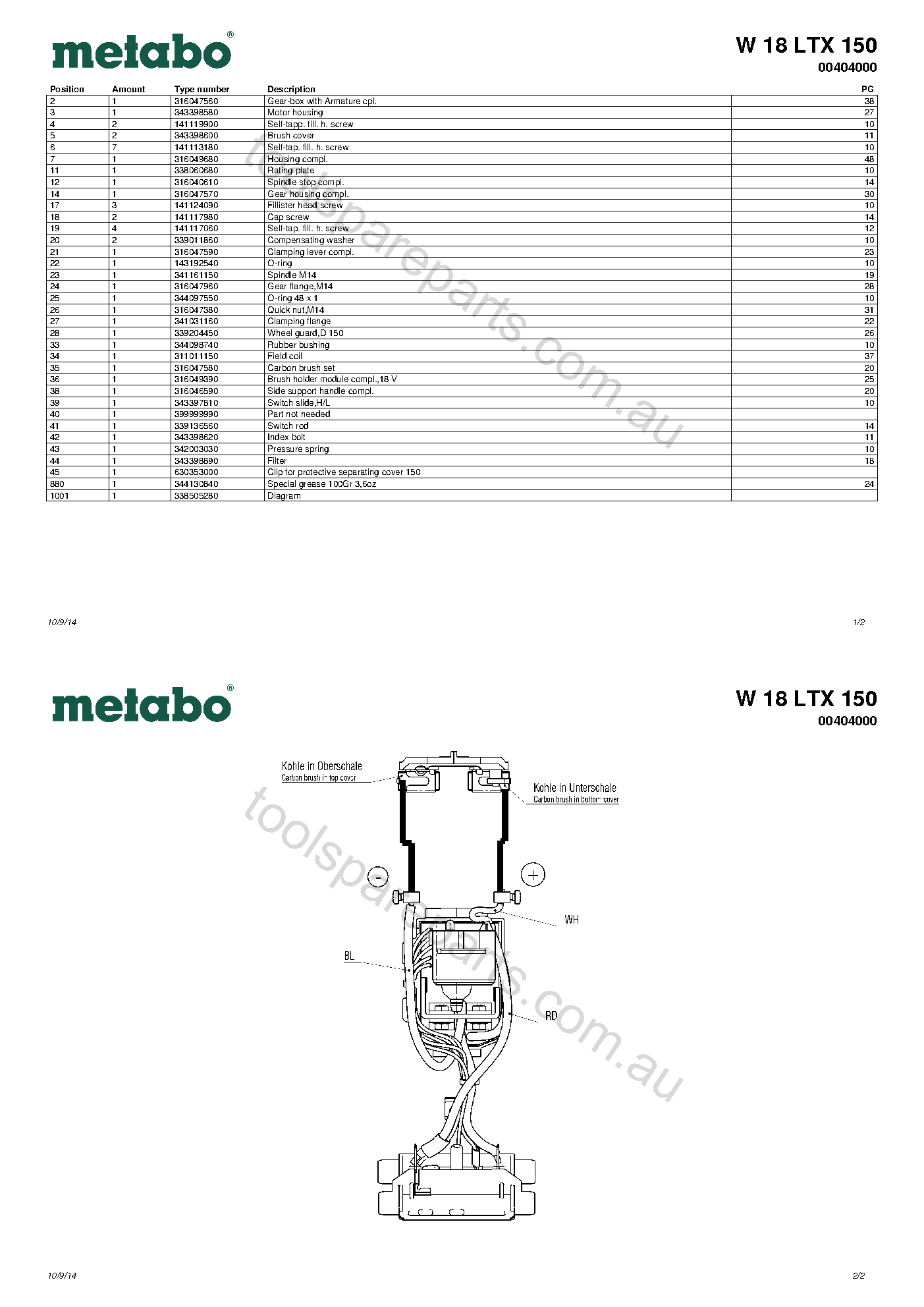 Metabo W 18 LTX 150 00404000  Diagram 1