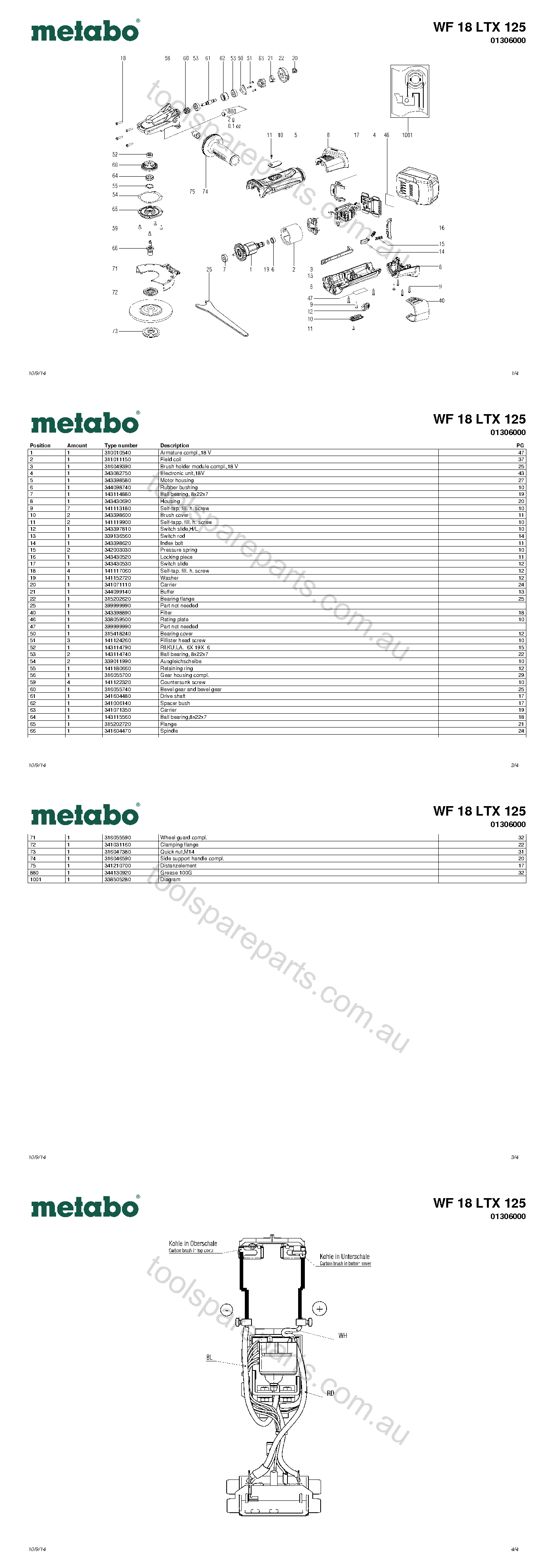 Metabo WF 18 LTX 125 01306000  Diagram 1