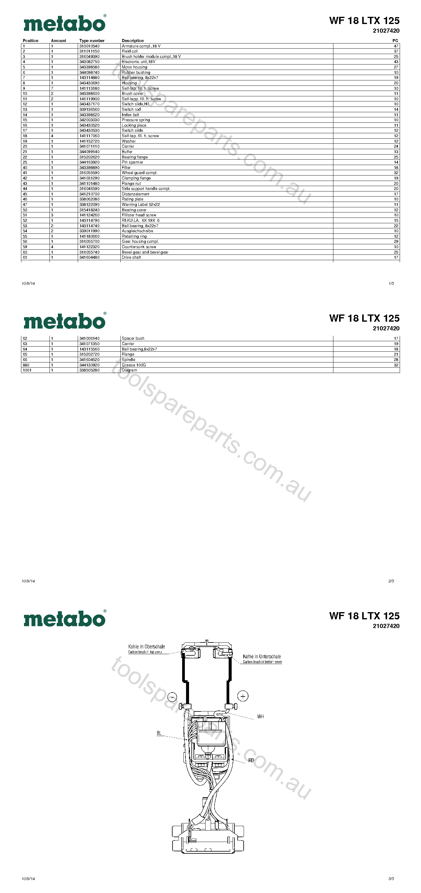 Metabo WF 18 LTX 125 21027420  Diagram 1
