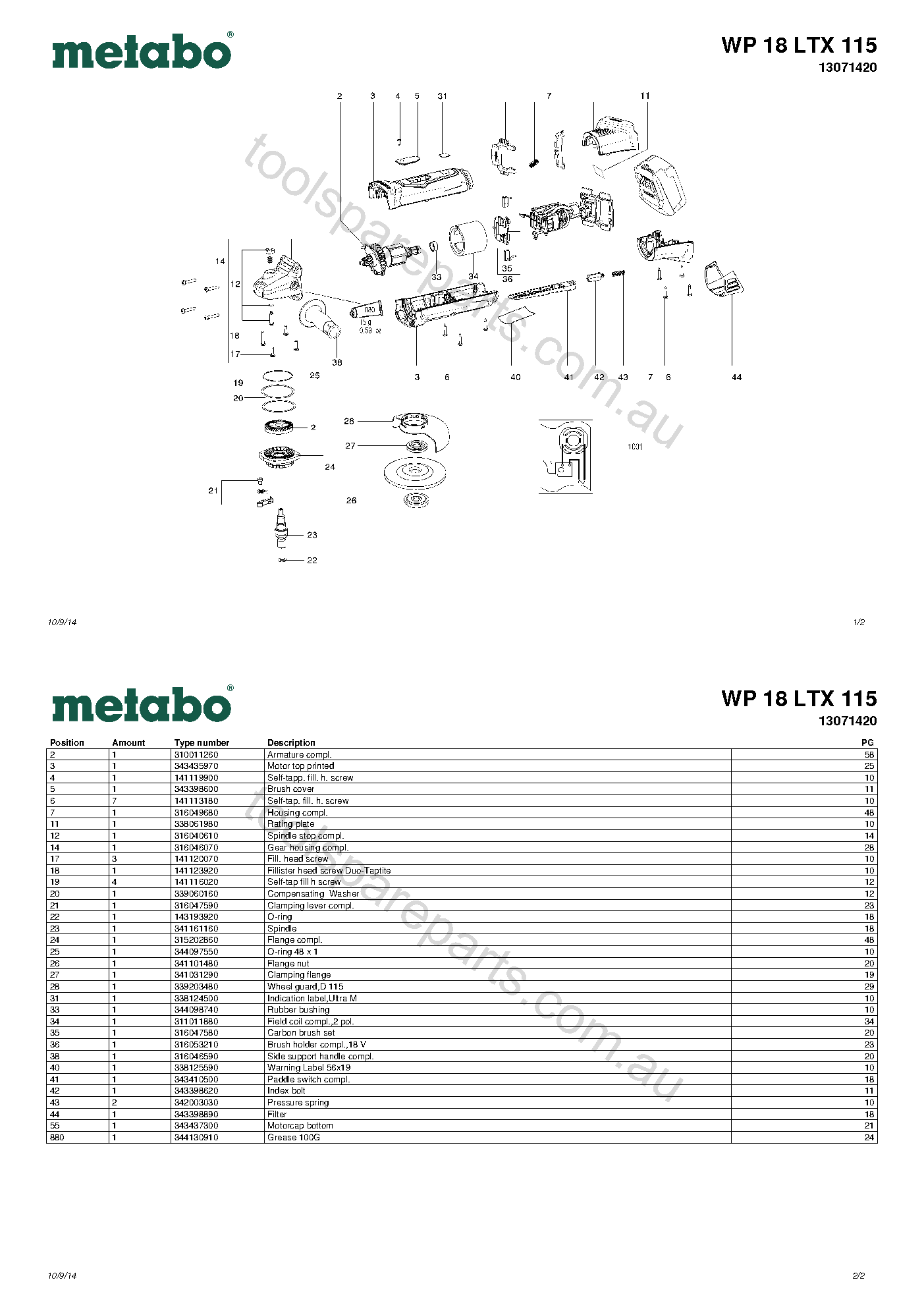 Metabo WP 18 LTX 115 13071420  Diagram 1